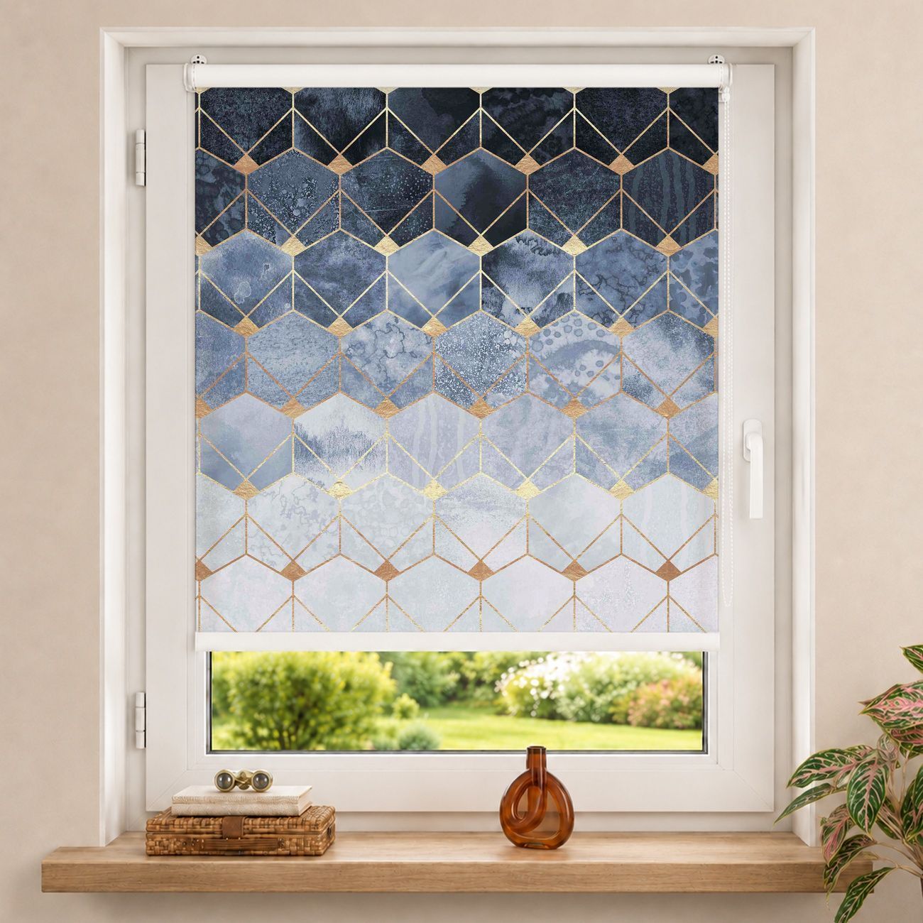 Rollo Blaue Geometrie goldenes Art Deco
