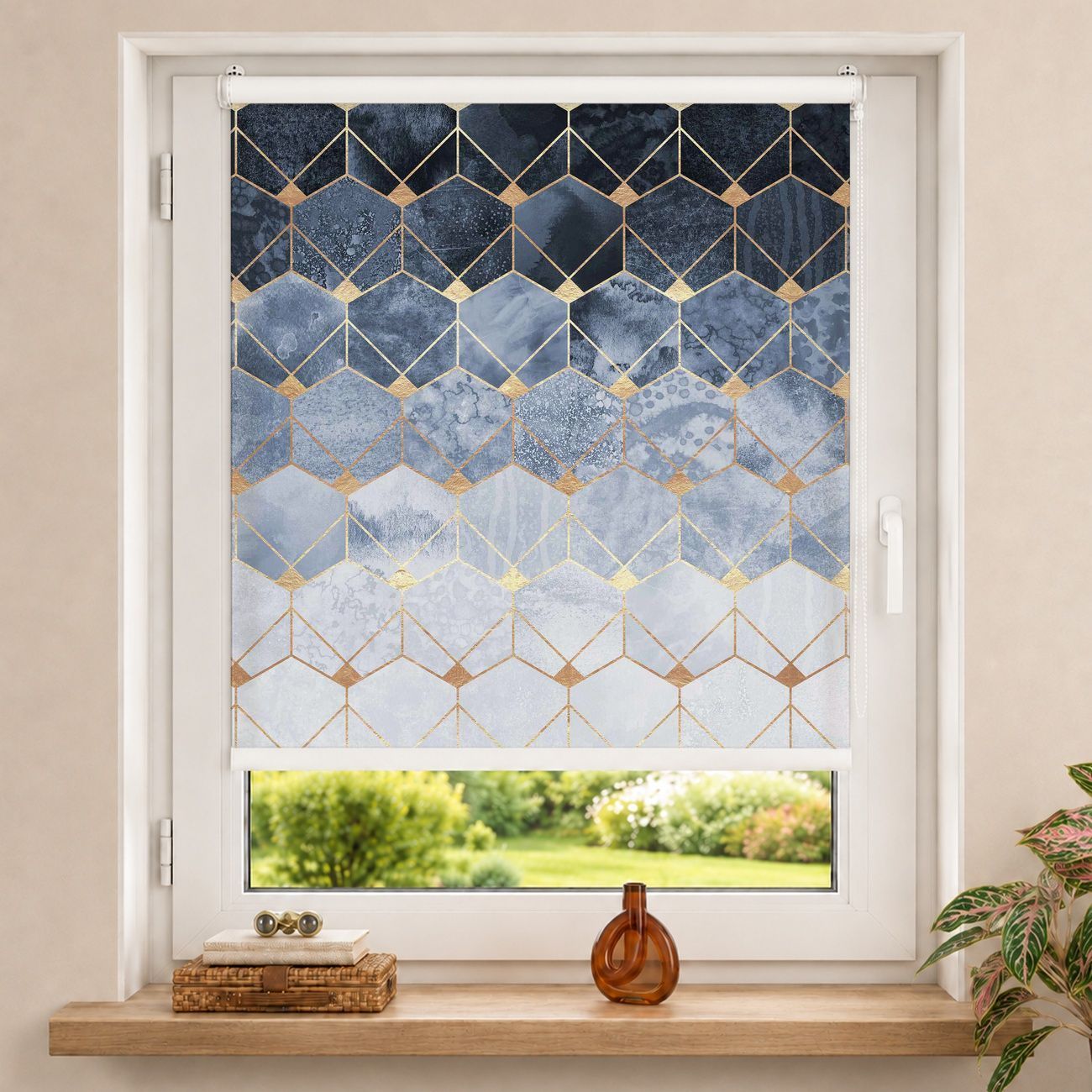 Rollo Blaue Geometrie goldenes Art Deco II