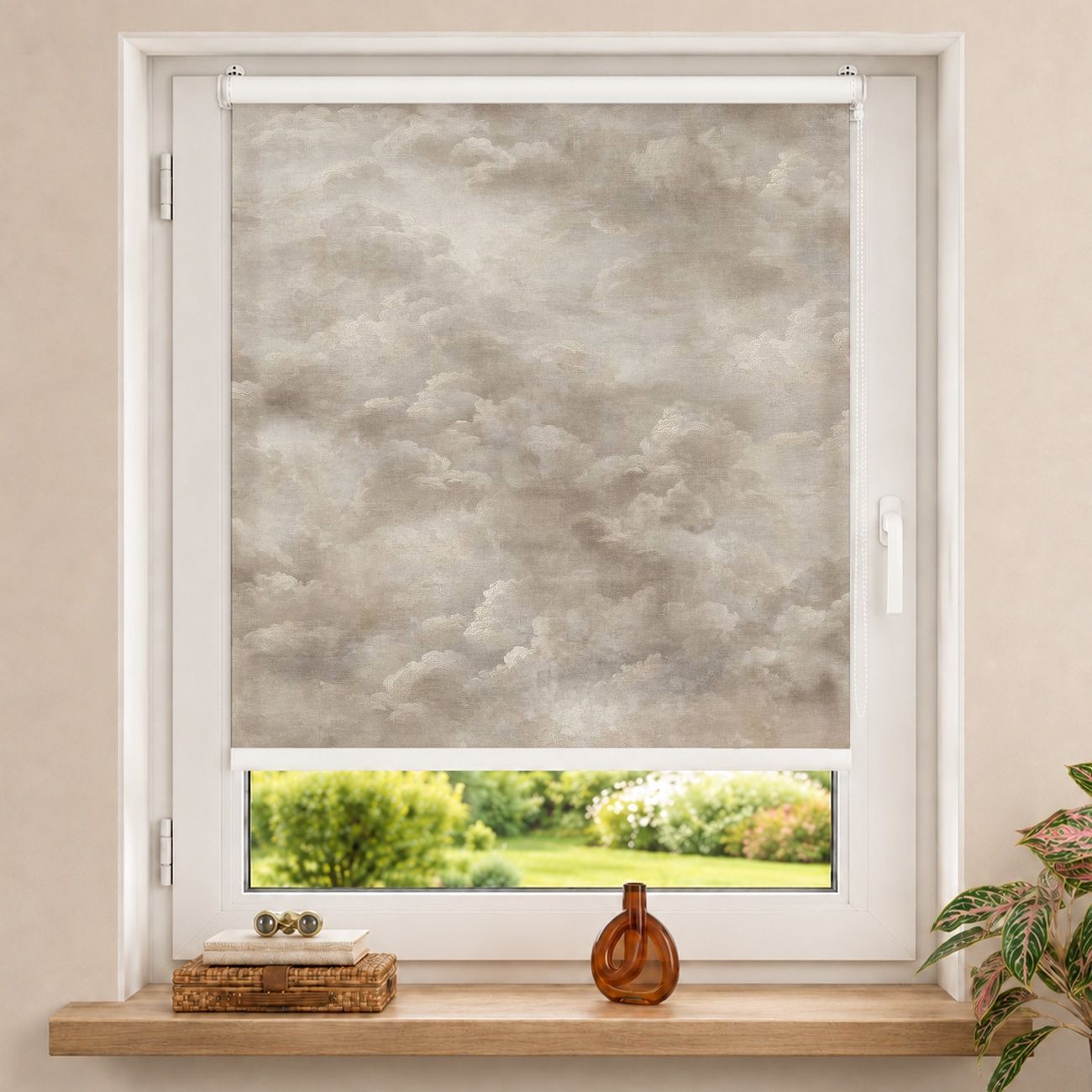 Rollo Blick in den Sommerhimmel auf Leinen Beige