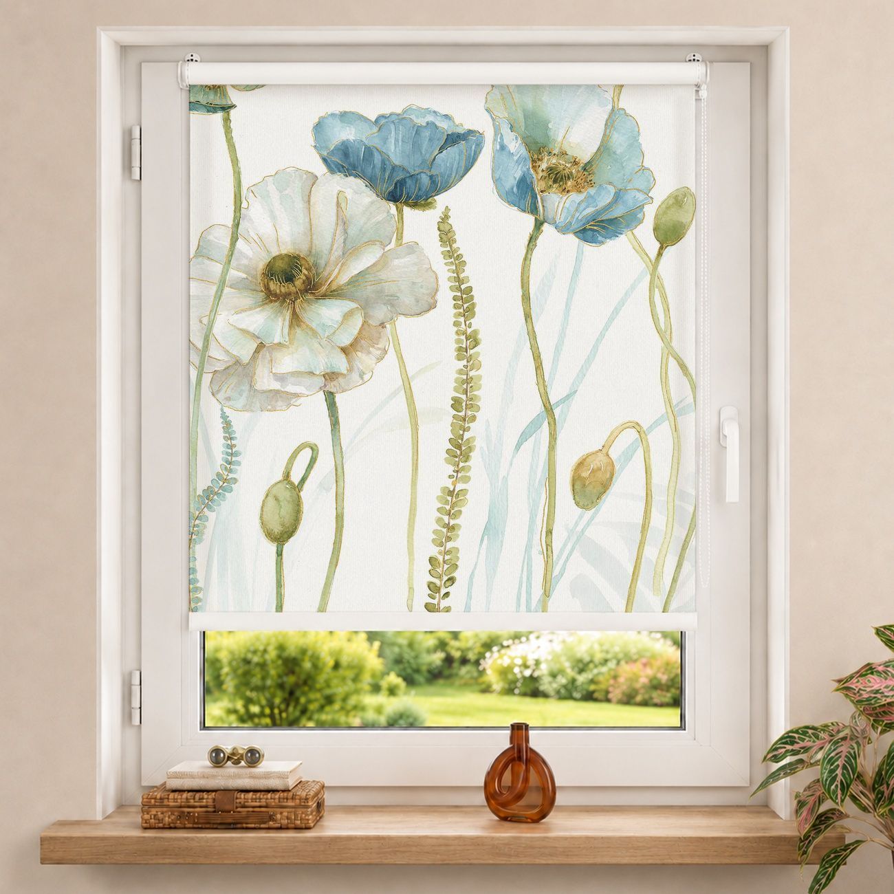 Rollo Blüten in Gold und Blau