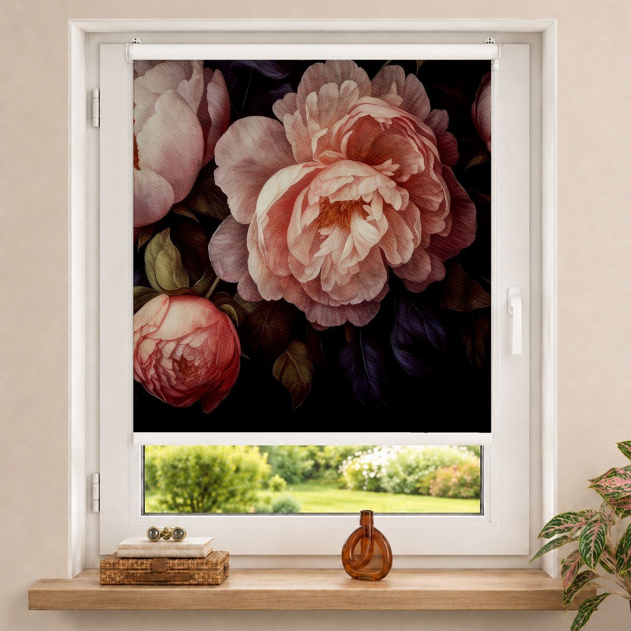 Rollo Dunkle Rosa Blüten