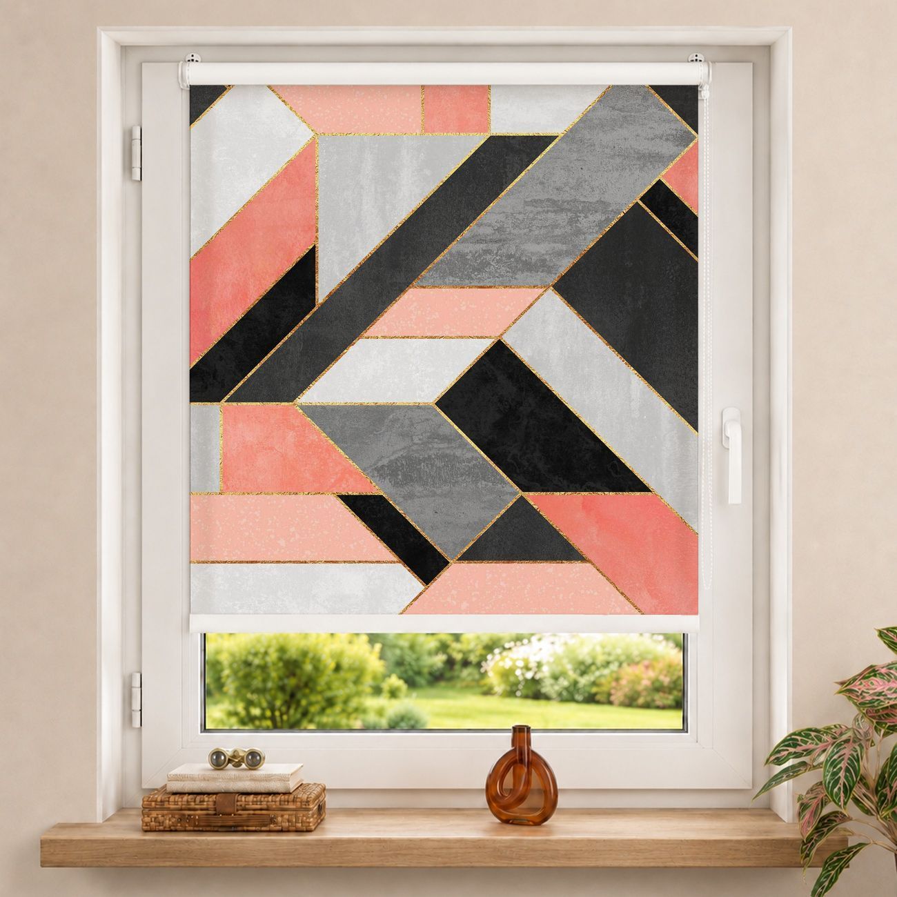 Rollo Geometrie Rosa und Gold