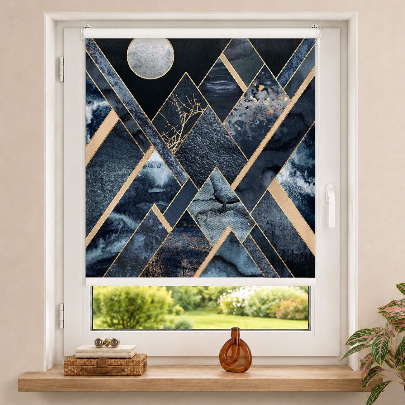 Rollo Goldener Mond abstrakte schwarze Berge