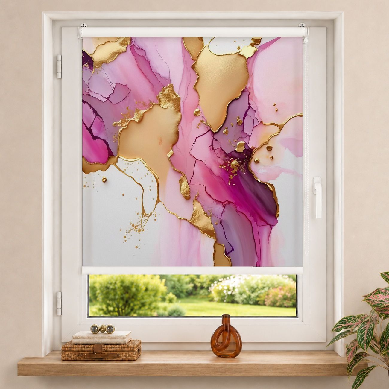 Rollo Goldenes Farbspiel mit Pink