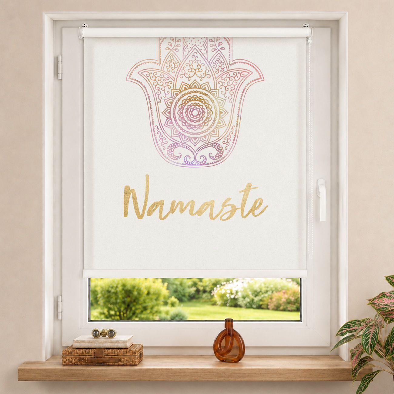Rollo Hamsa Hand Illustration Namaste gold rosa