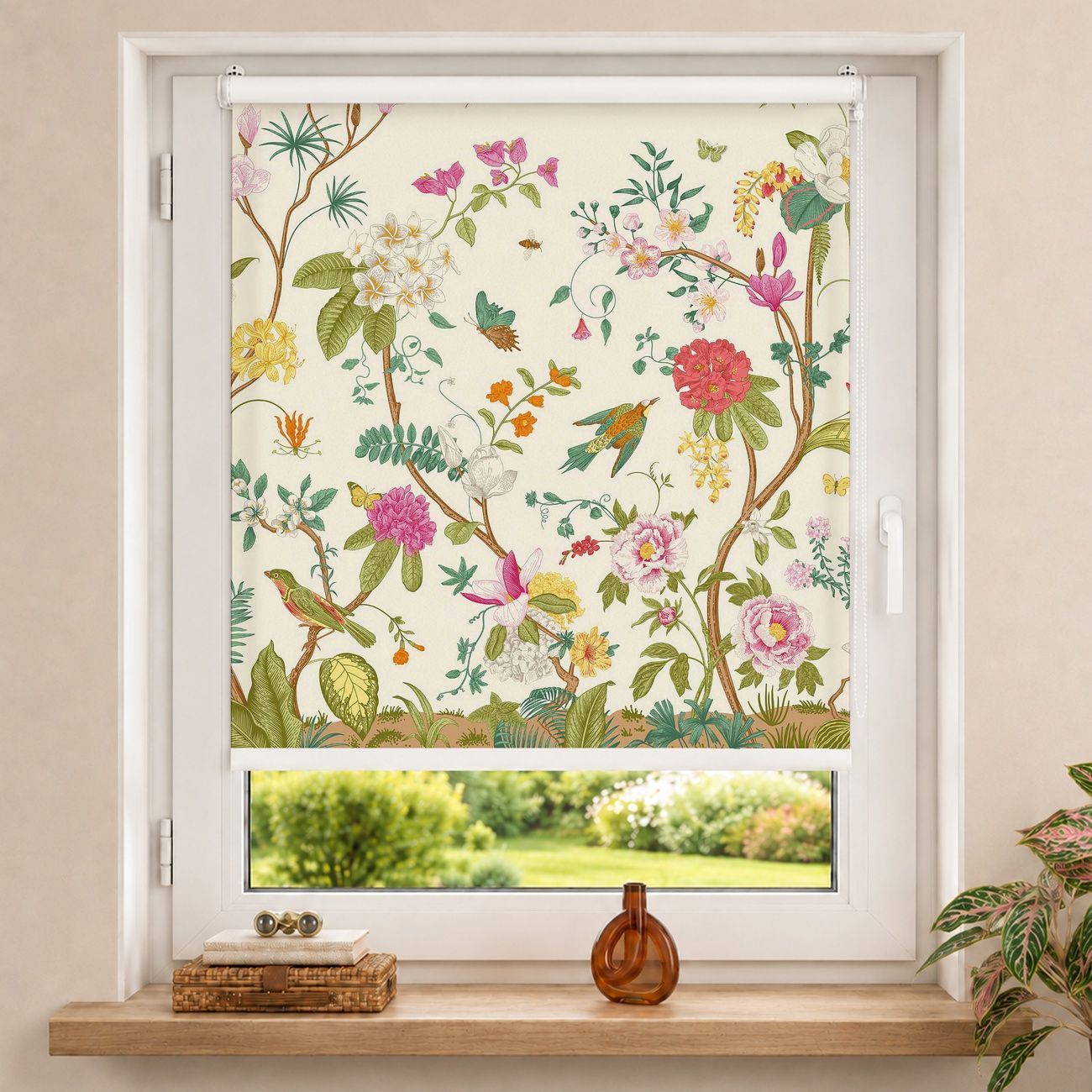 Rollo Illustrierte Blumen Chinoiserie auf Gelb