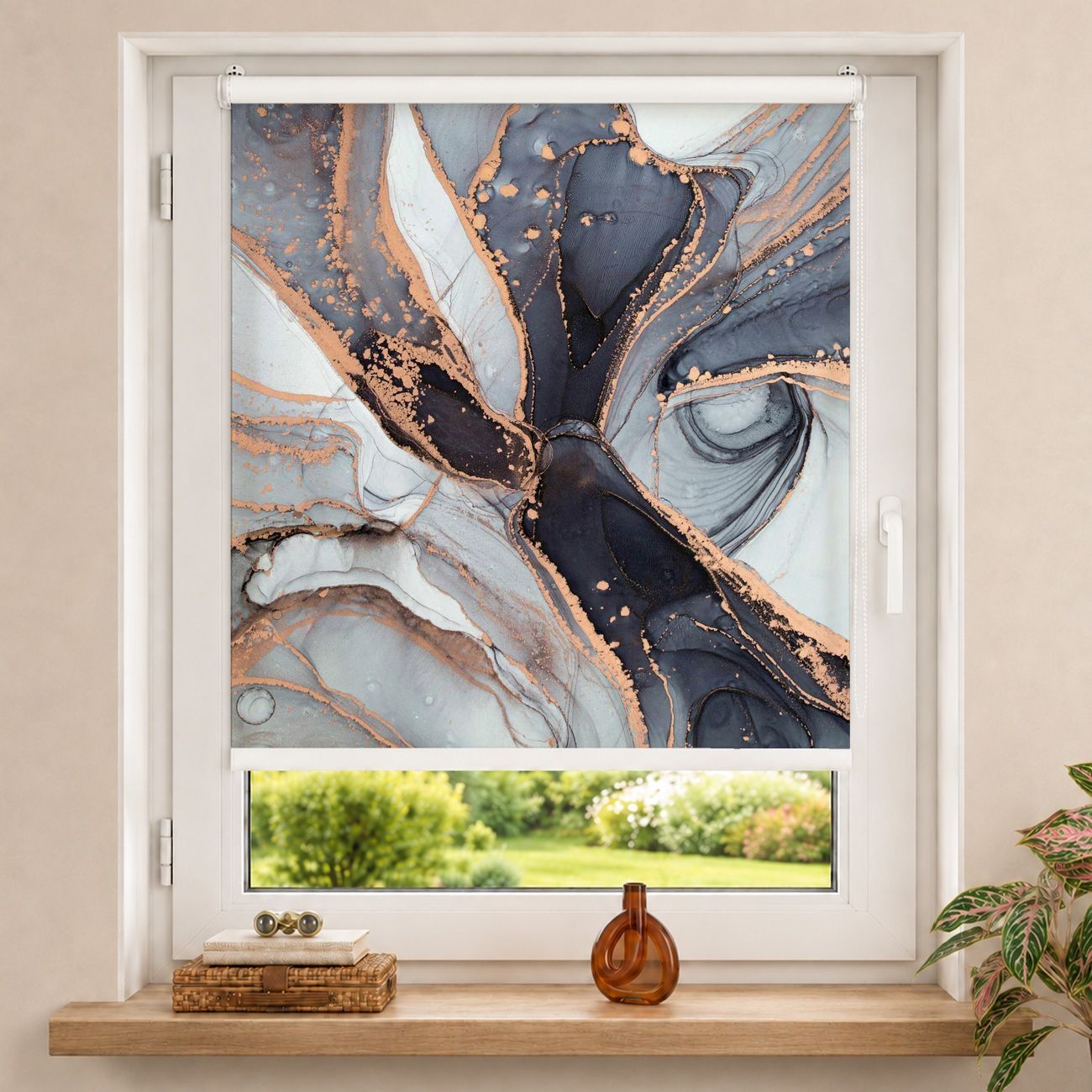 Rollo Ink Art in Kupfer und Blau