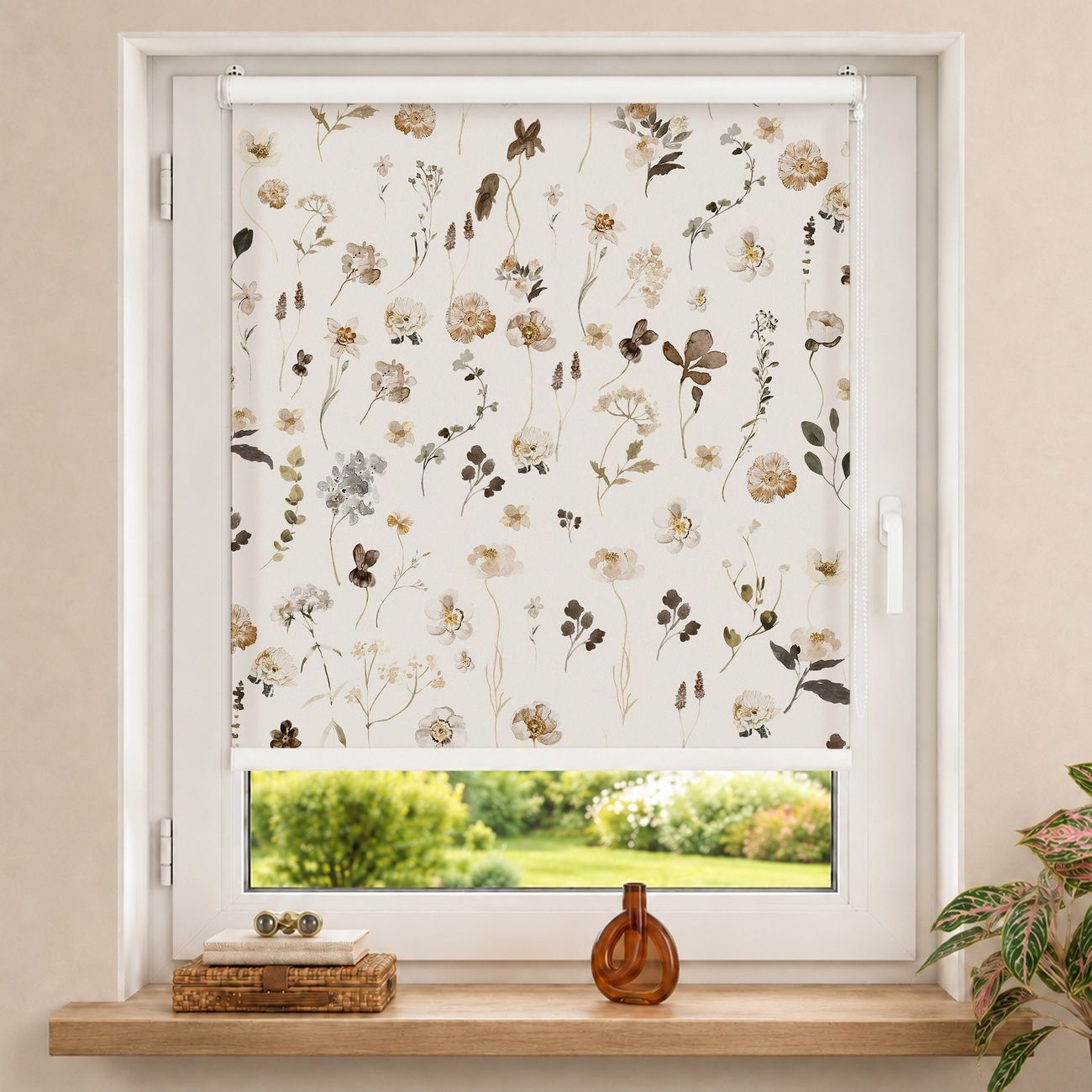 Rollo Landhaus Wildblumen in Beige