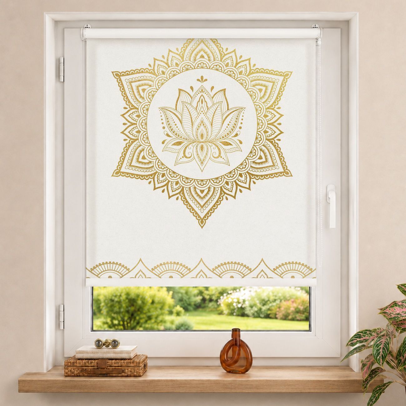 Rollo Mandala Lotus Illustration Ornament weiß gold