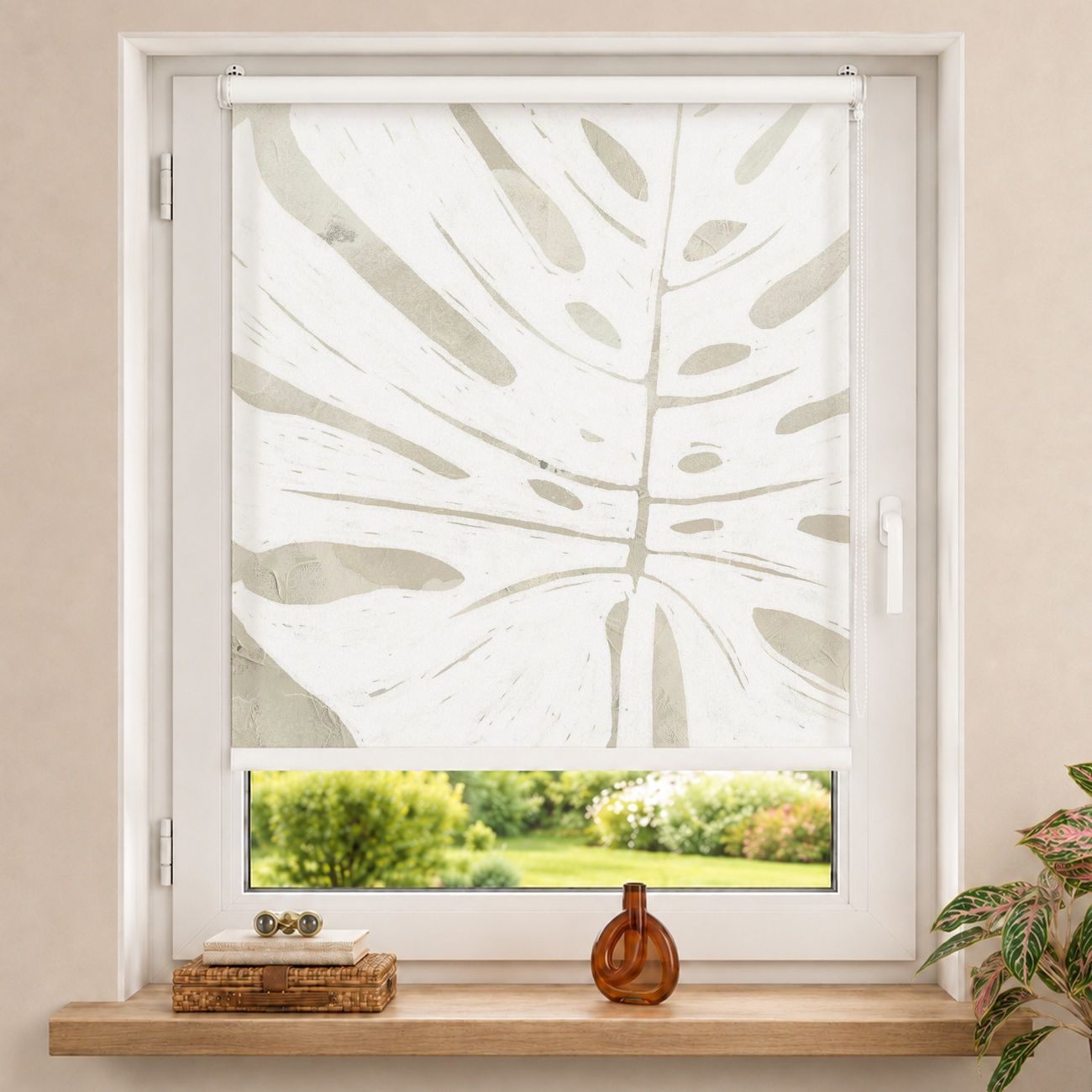 Rollo Monstera Silhouette auf Leinen