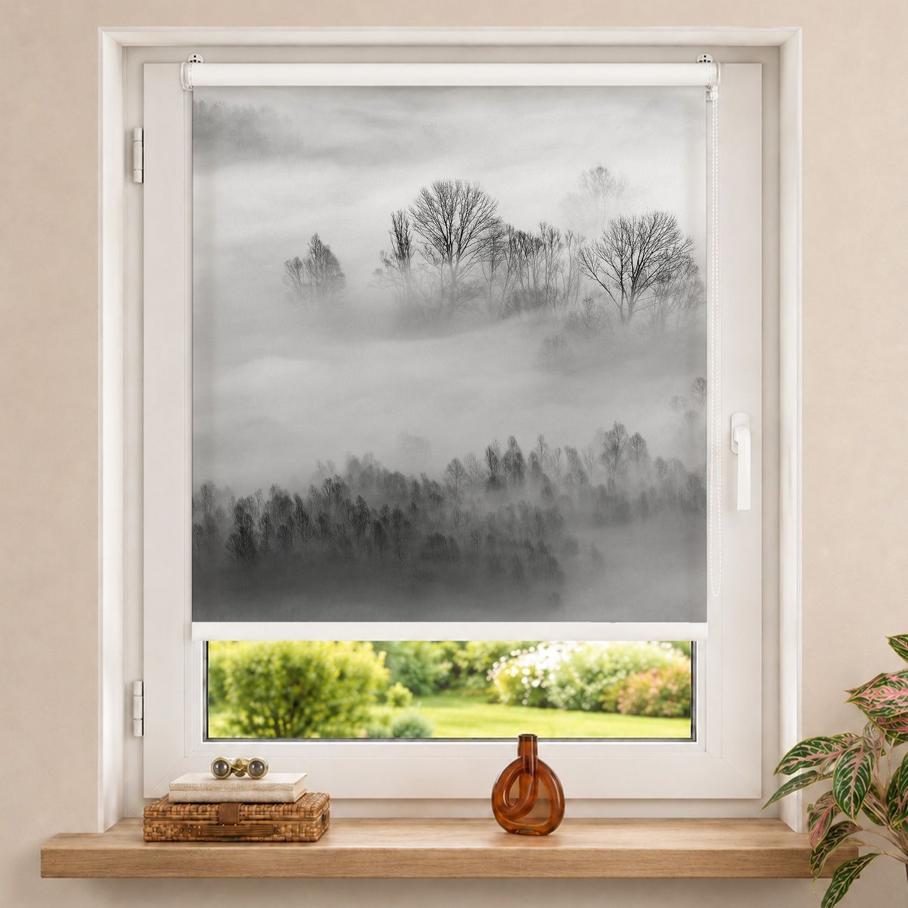 Rollo Nebel bei Sonnenaufgang Schwarz Weiß