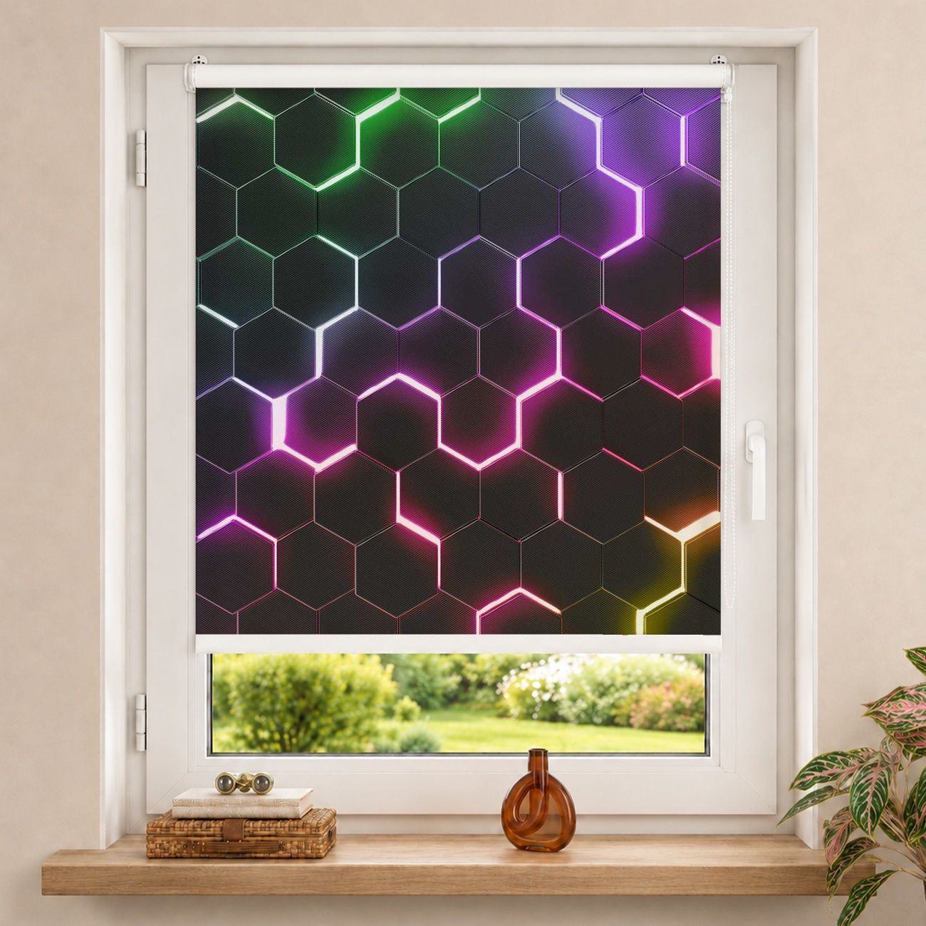 Rollo Strukturierte Hexagone mit Neonlicht