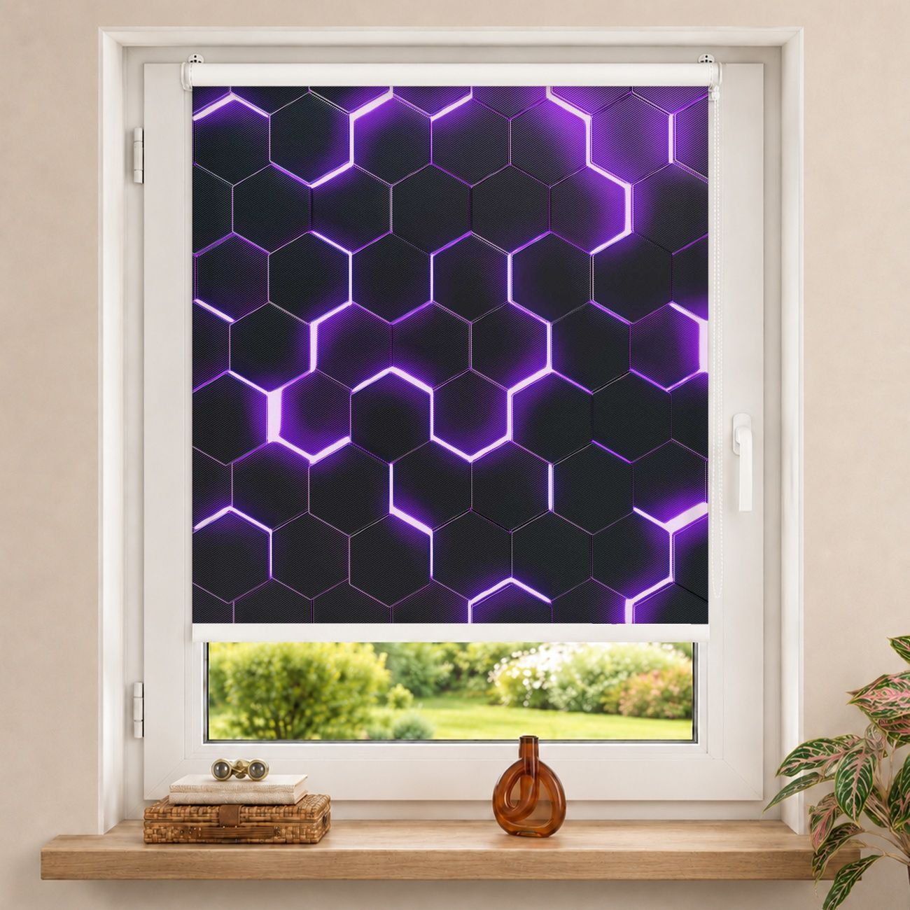 Rollo Strukturierte Hexagone mit Neonlicht in Lila