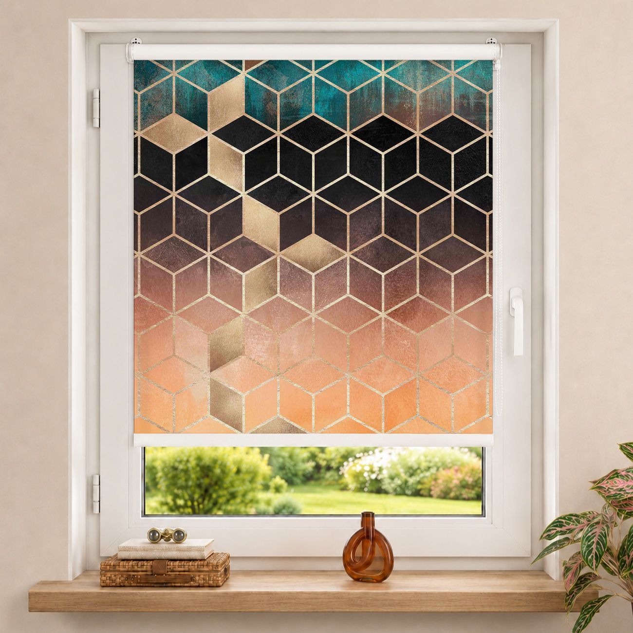 Rollo Türkis Rosé goldene Geometrie