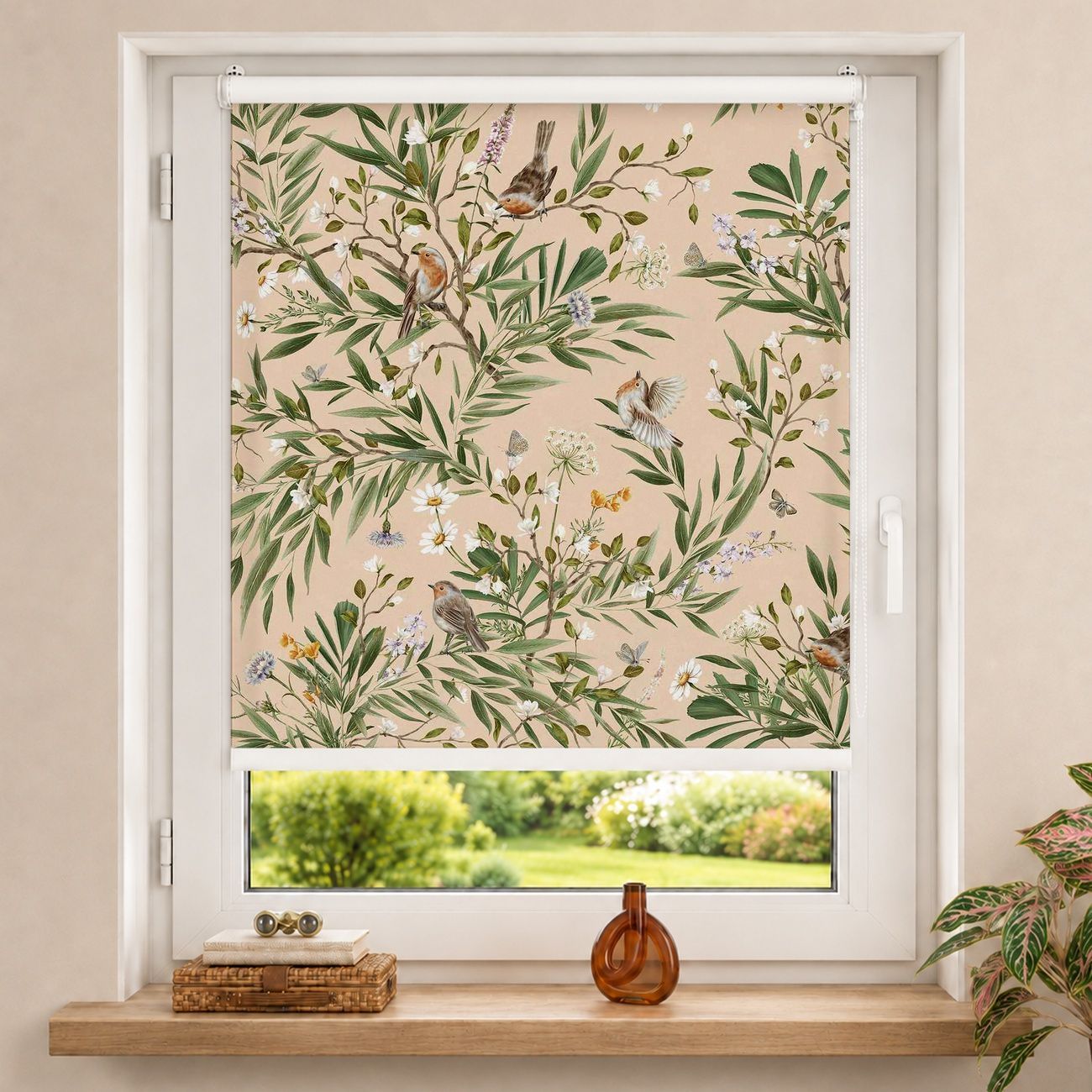 Rollo Verspielte Rotkehlchen auf Beige