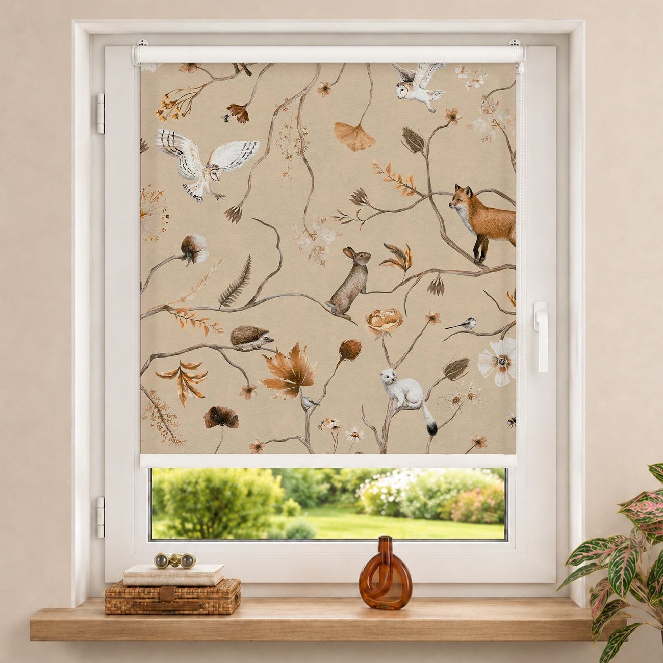Rollo Verspielter Wald mit Tieren in Beige