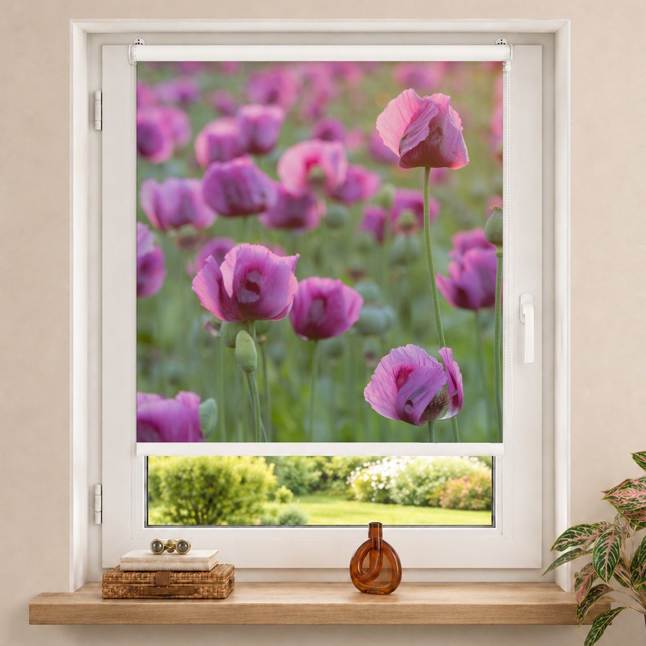 Rollo Violette Schlafmohn Blumenwiese im Frühling
