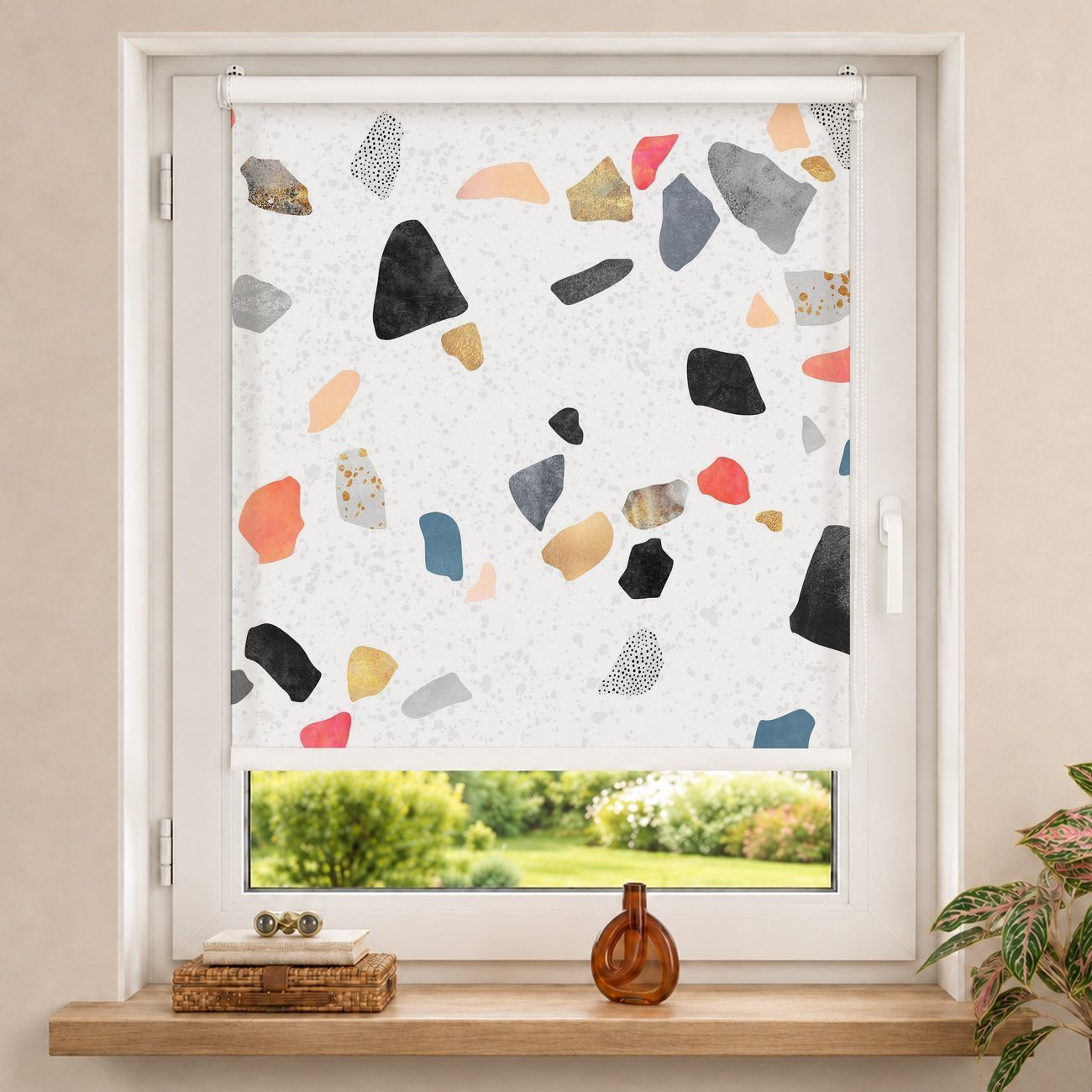Rollo Weißer Terrazzo mit Goldsteinchen