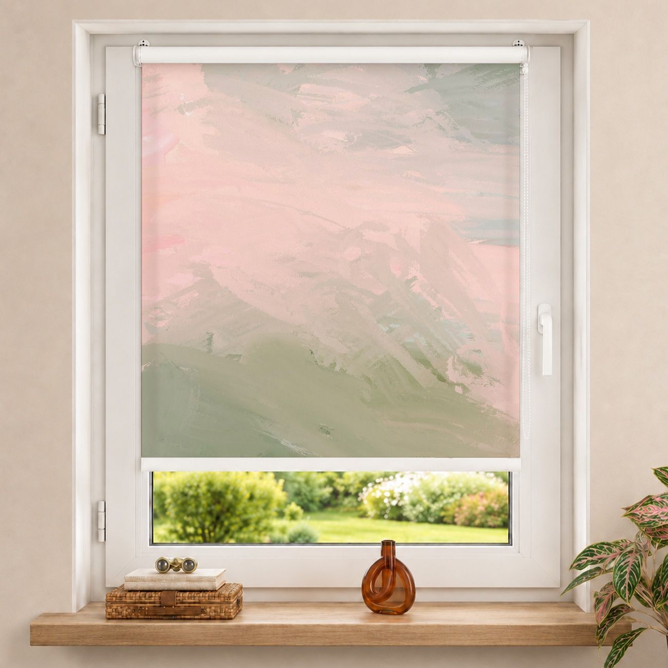 Rollo Zarte Pastellstruktur Rosa und Grün