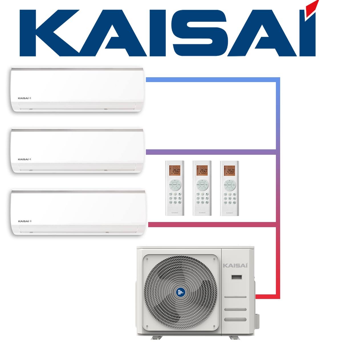 SET KAISAI Multisplit-Außengerät 12,3kW mit 3 FLY Wandgeräten 5,3kW''