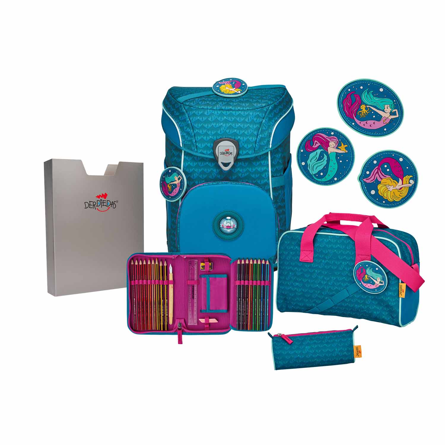 DerDieDas ErgoFlex EASY Exklusiv "Superflash" Schulrucksack-Set 5-teilig mit Sporttasche Meerjungfrau