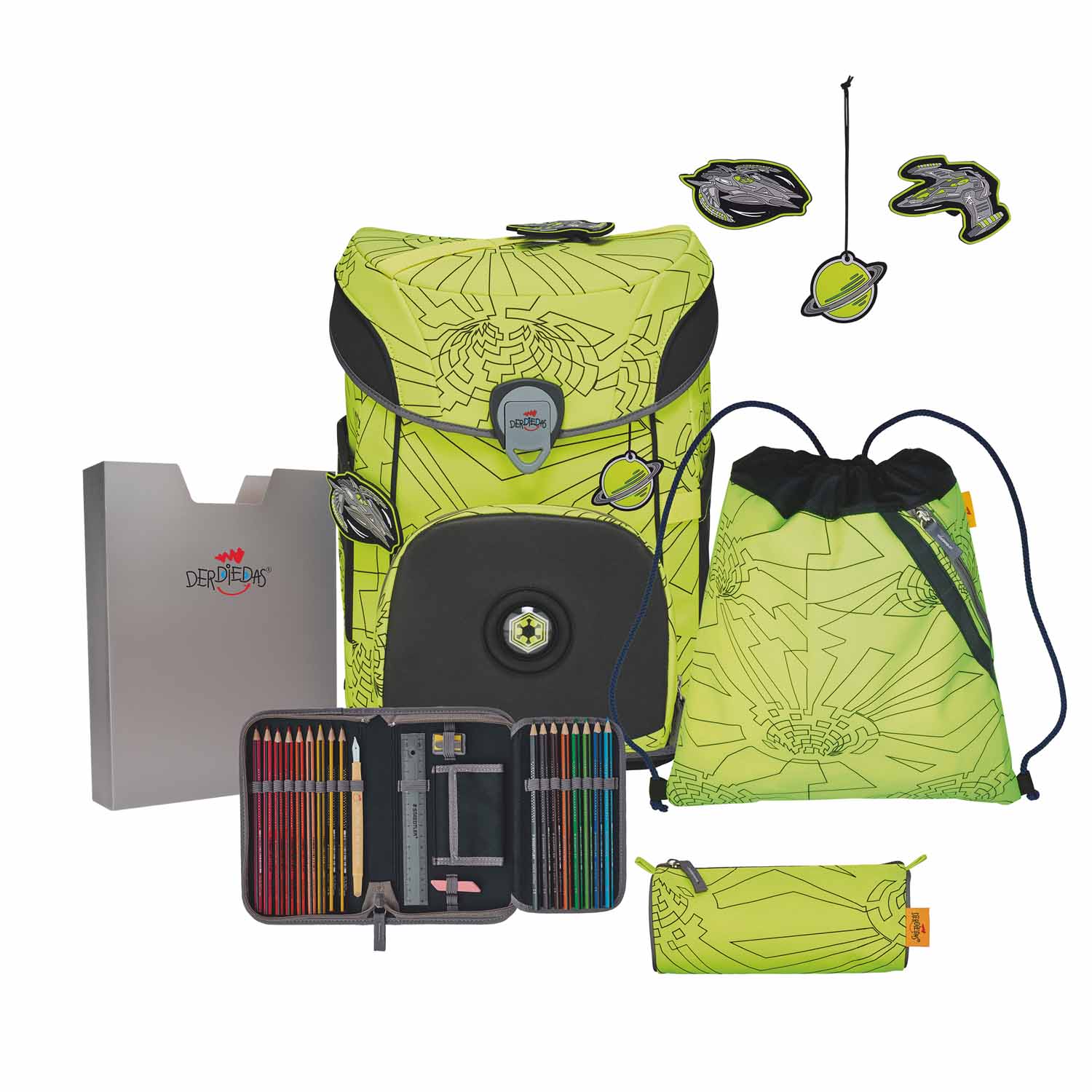 DerDieDas ErgoFlex EASY "Superflash" Schulrucksack-Set 5-teilig mit Sportbeutel Neon Fighter