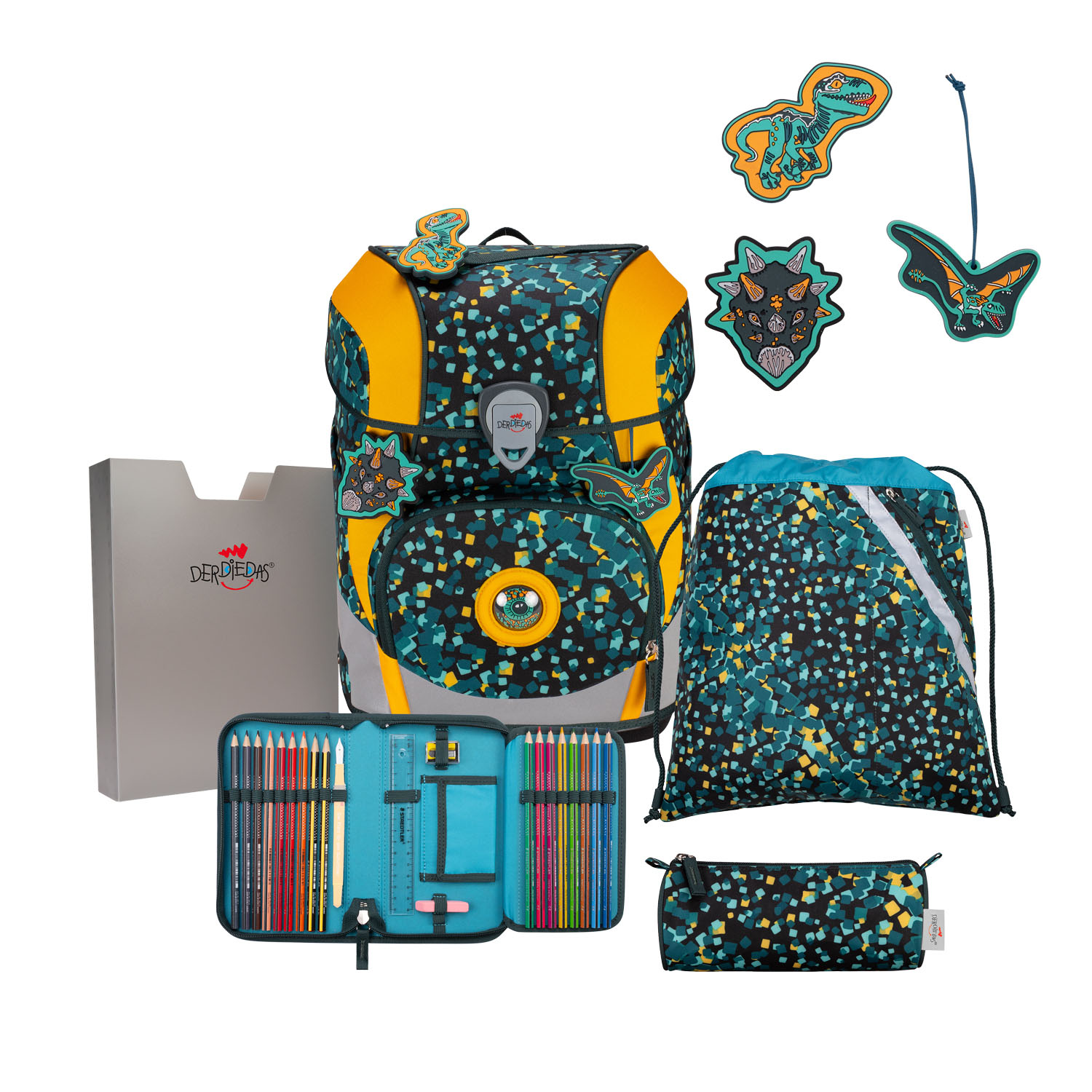 DerDieDas ErgoFlex Tiny Schulrucksack 5-teiliges Set Dino Time