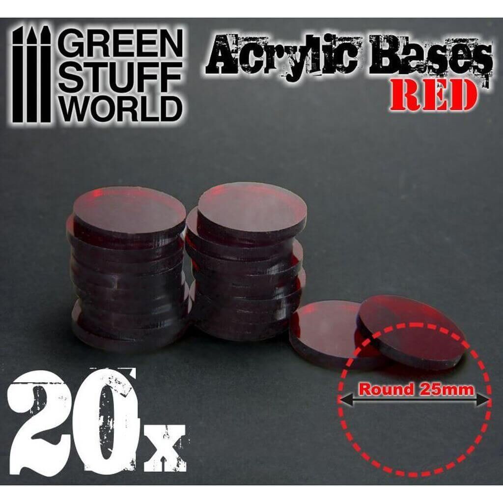 25 mm runde und rot transparent Acryl Basen