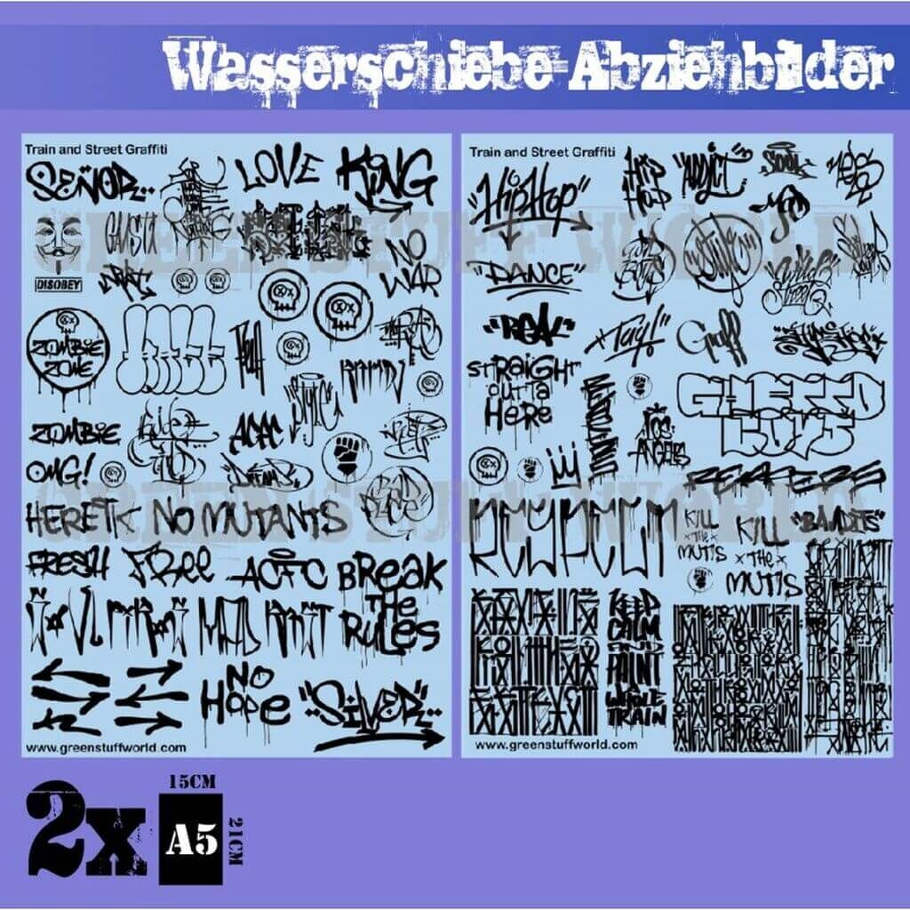 Wasserschiebe Abziehbilder - Züge und Graffiti Mix - Schwarz