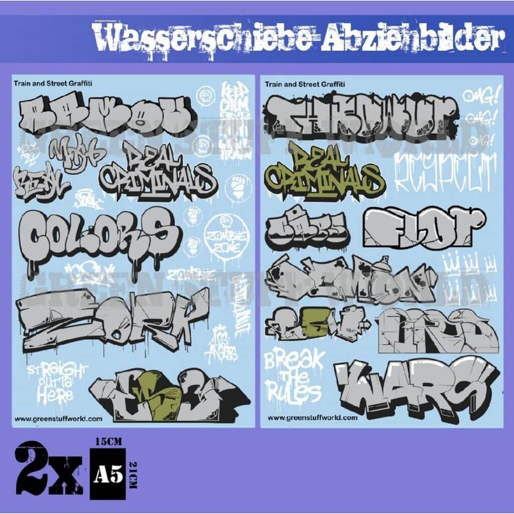 Wasserschiebe Abziehbilder - Züge und Graffiti Mix - Silber und Gold