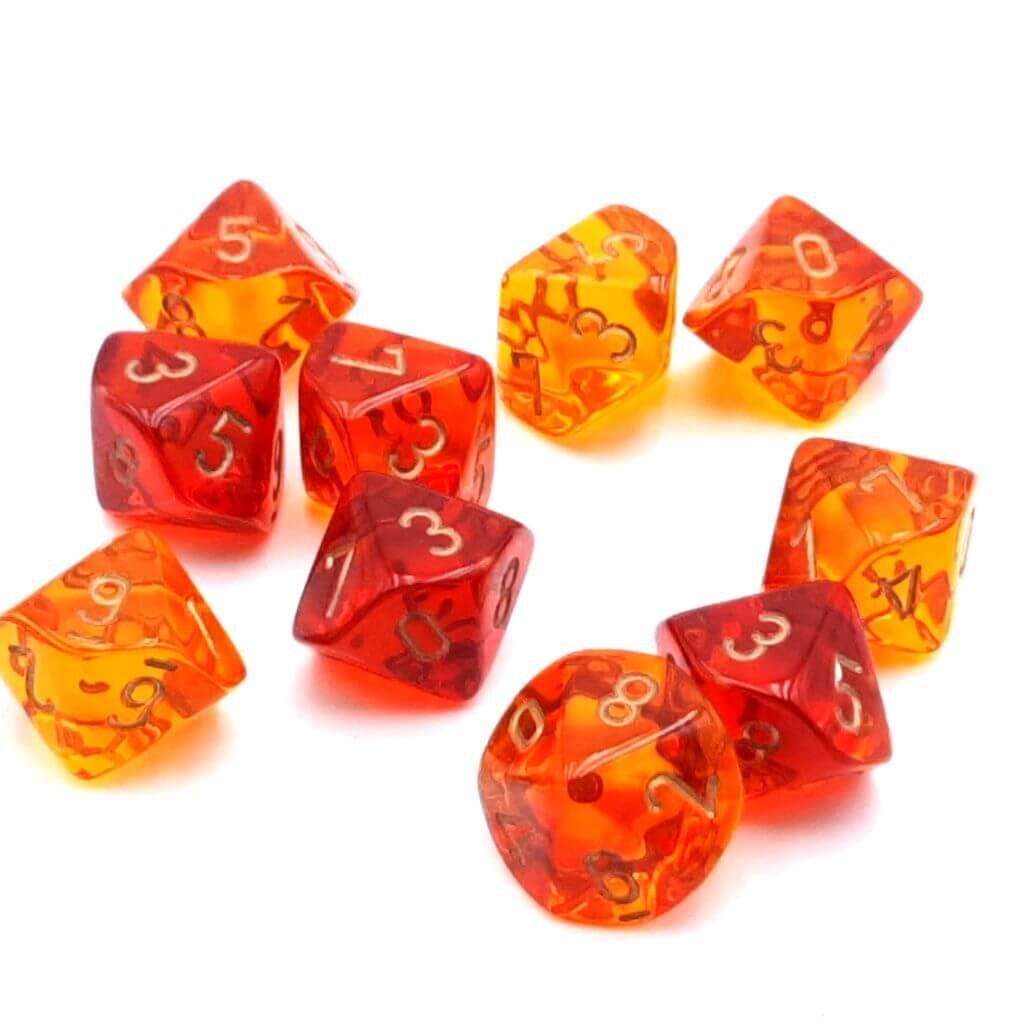 Translucent Gemini Polyhedral zehn W10 Set Red-Yellow Gold