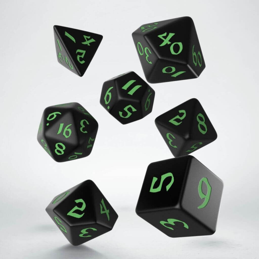 Classic Runic Schwarz & grün Würfel Set