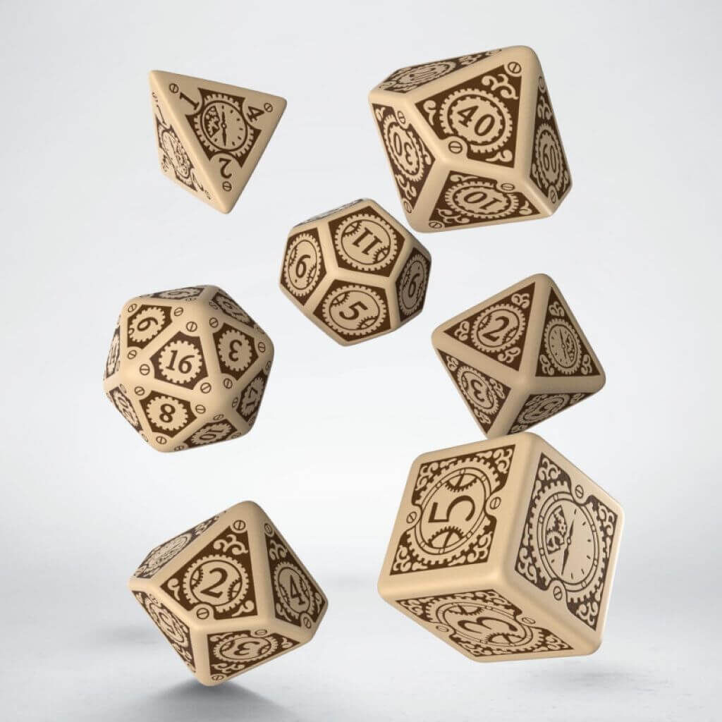 Steampunk Uhrwerk: Beige & braun Würfel Set