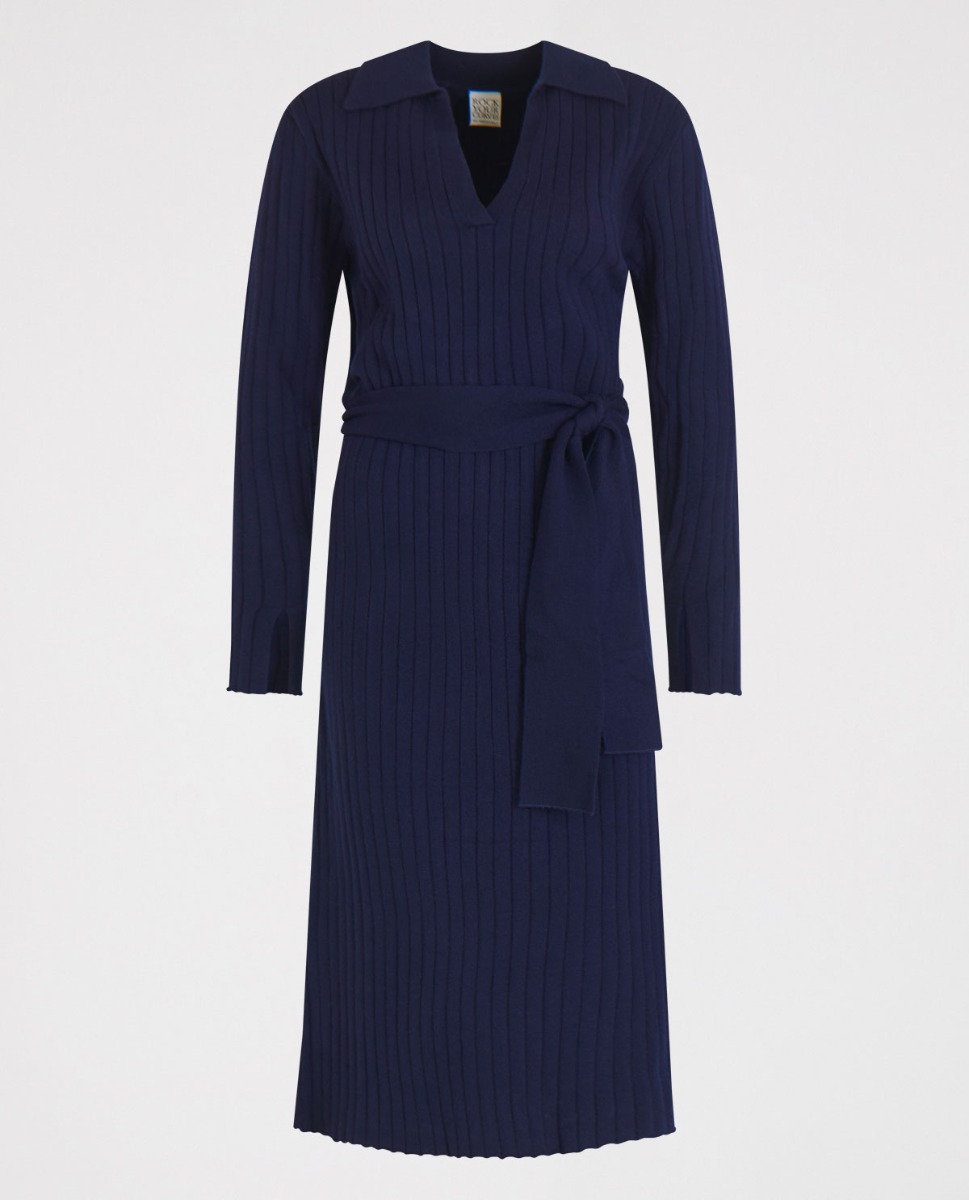 RYC by Angelina Kirsch - Geripptes Strickkleid in Marine
