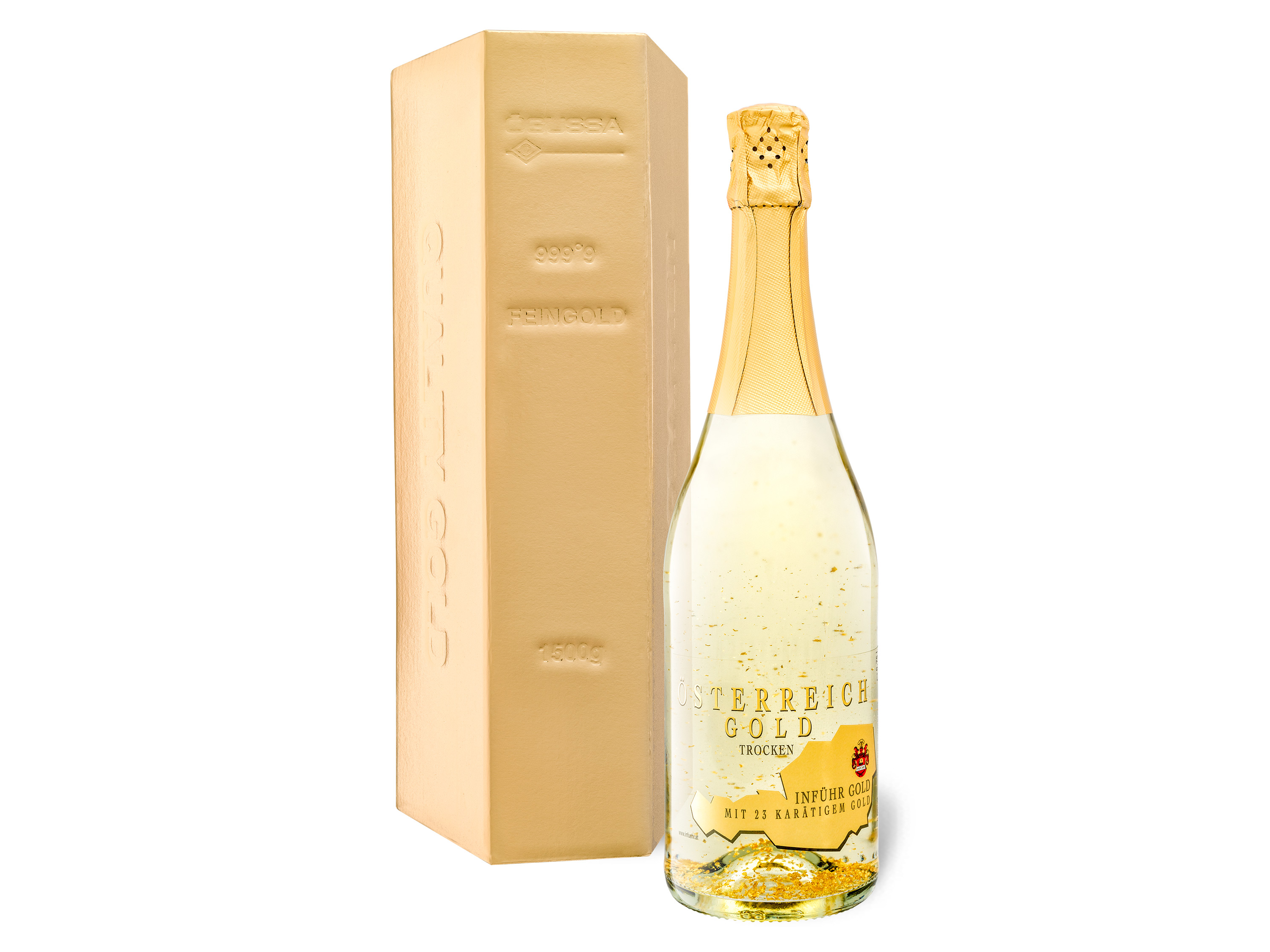 Österreich Gold - mit 23 Karat Blattgold - mit Geschenkbox trocken, schäumend