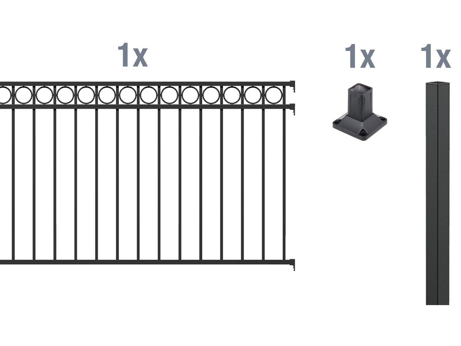 ALBERTS Zaun-Anbauset Circle, zum Aufschrauben (matt-schwarz, 100 cm)