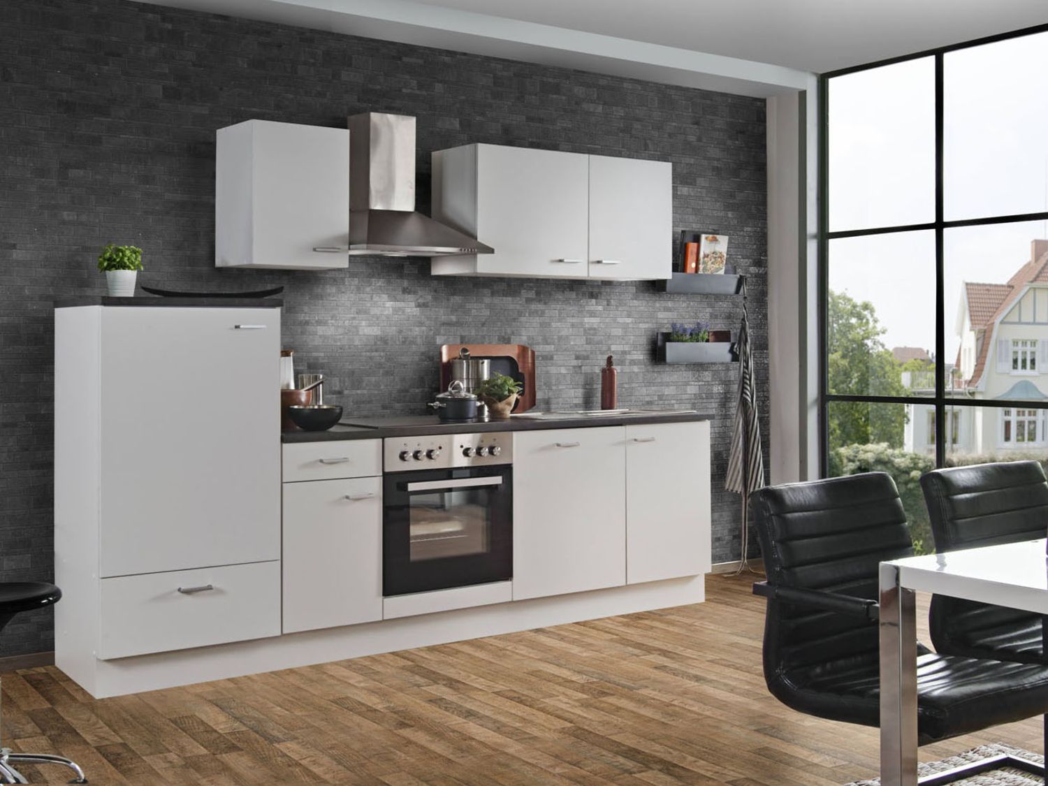 Menke Küchenzeile 'Classic' 270/280/300/310 cm (mit Geschirrs, frei Verwendung, Weiss matt, 270 cm)