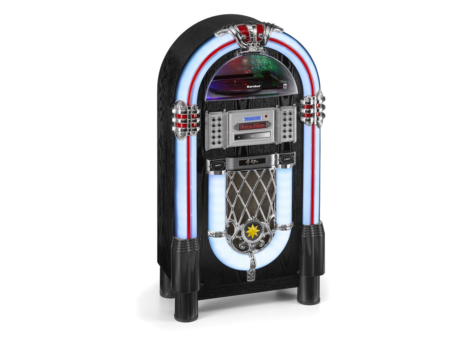 Karcher JB 6608D Jukebox mit Plattenspieler, CD Player, Bluetooth, UKW / DAB+ Radio & USB / SD-Karte