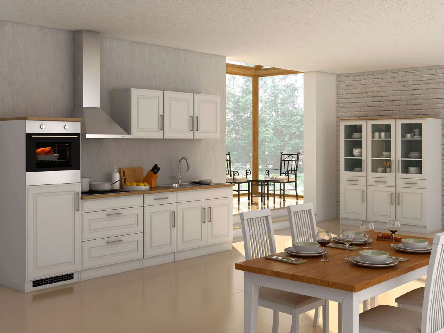 HELD Küchenzeile Rom 290/300/330cm (Breite 290 cm, weiß/eiche sonoma)