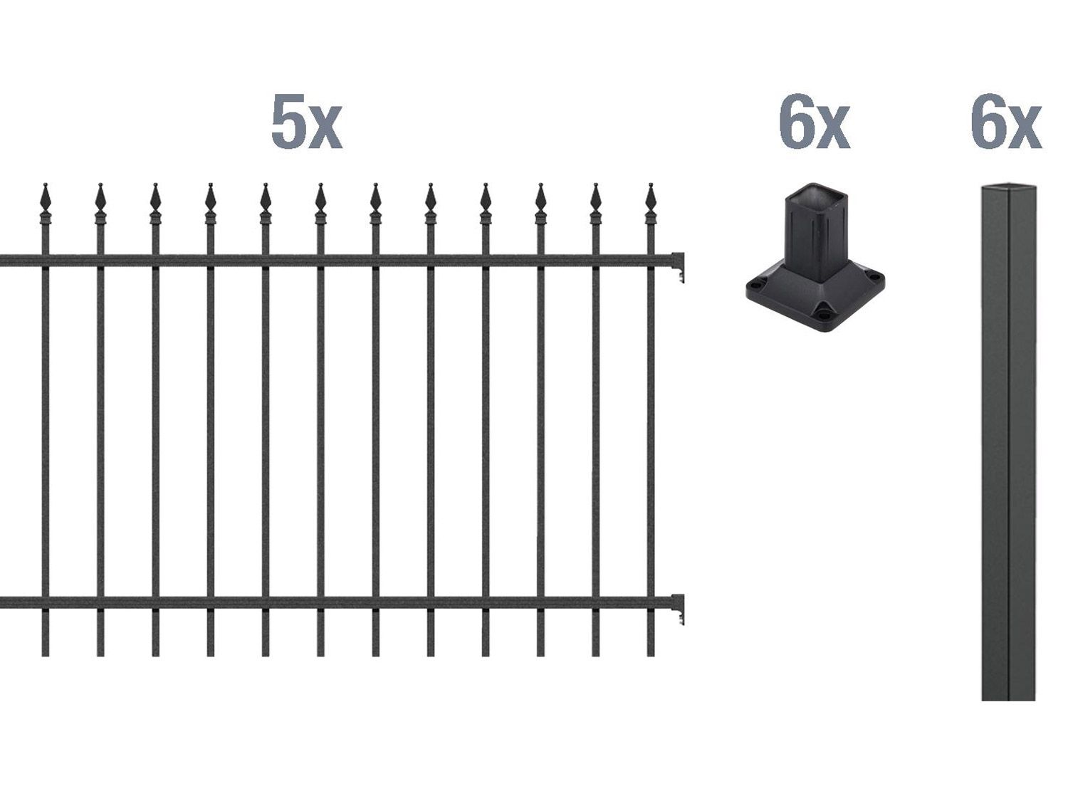 ALBERTS Zaun-Grundset Chaussee, zum Aufschrauben (matt-schwarz, 100 cm)