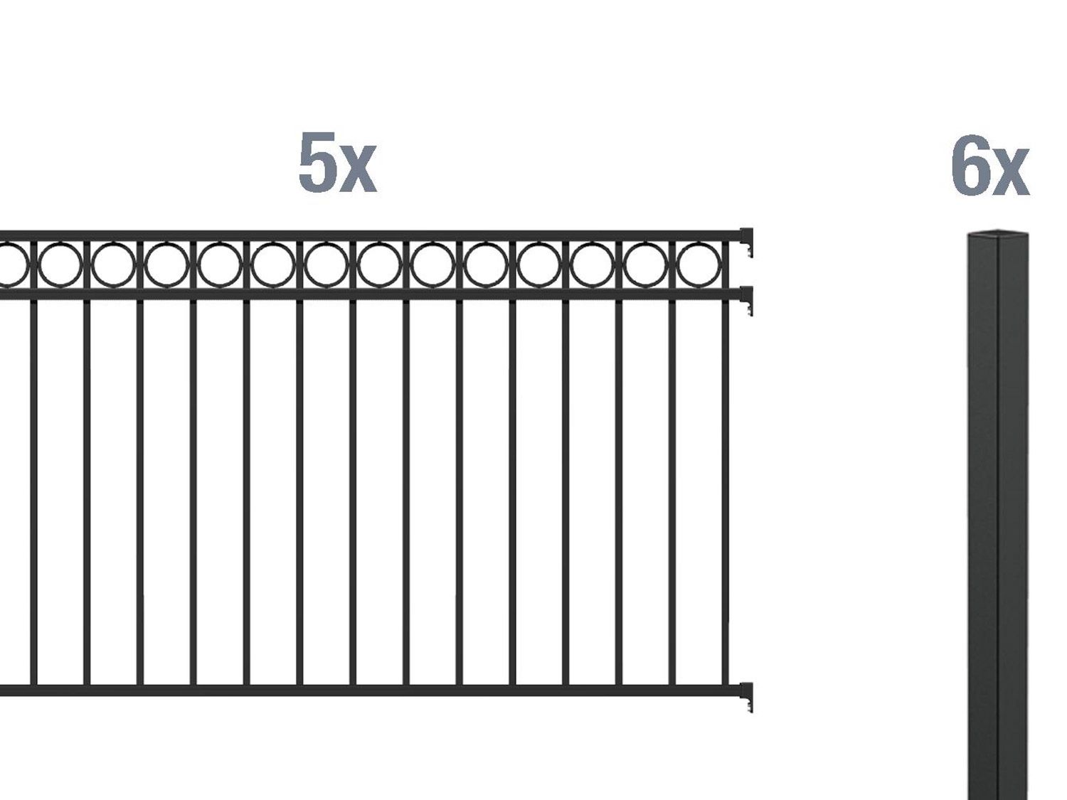ALBERTS Zaun-Grundset Circle, zum Einbetonieren (matt-schwarz, 100 cm)