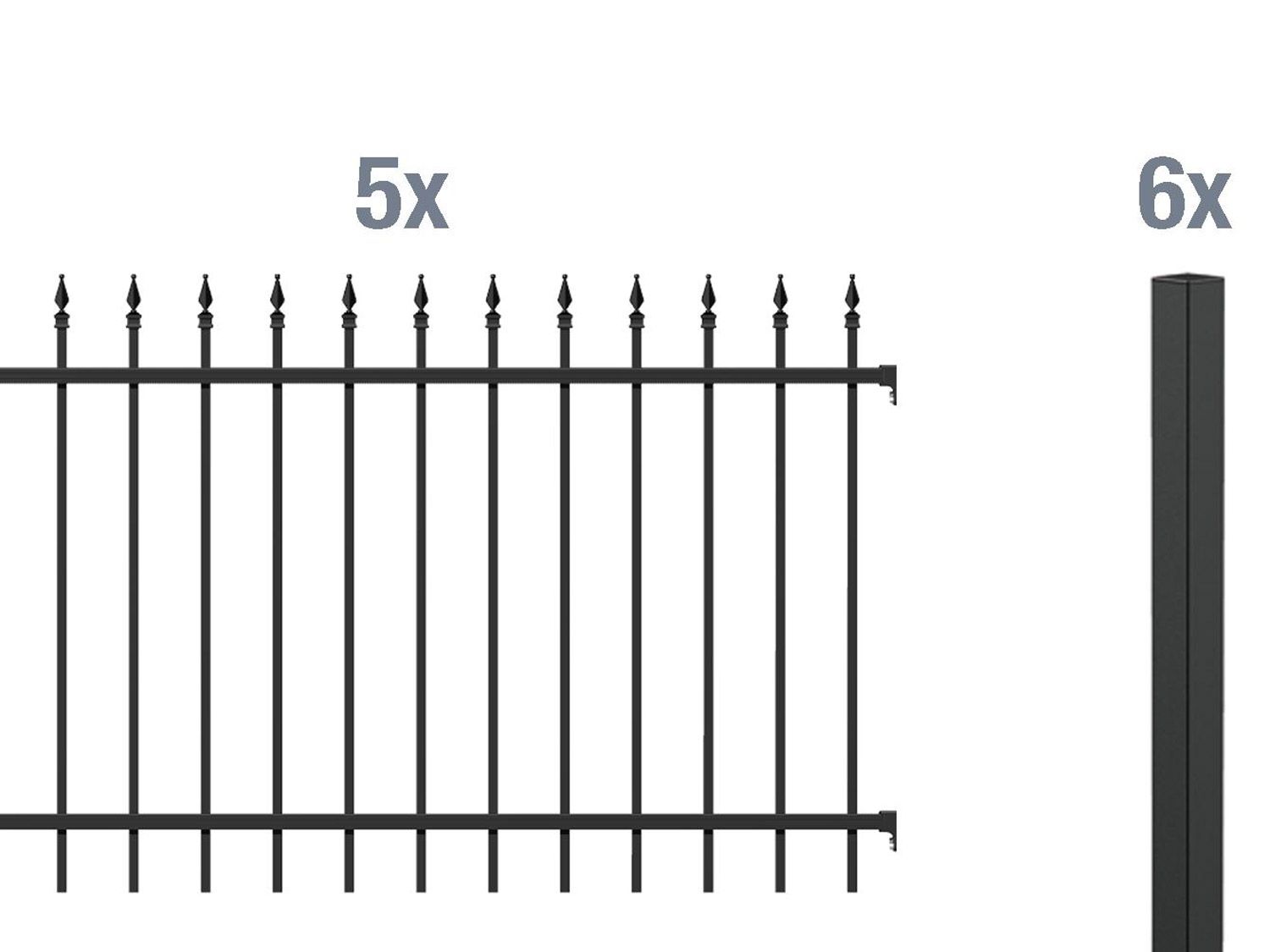 ALBERTS Zaun-Grundset Chaussee, zum Einbetonieren (matt-schwarz, 120 cm)