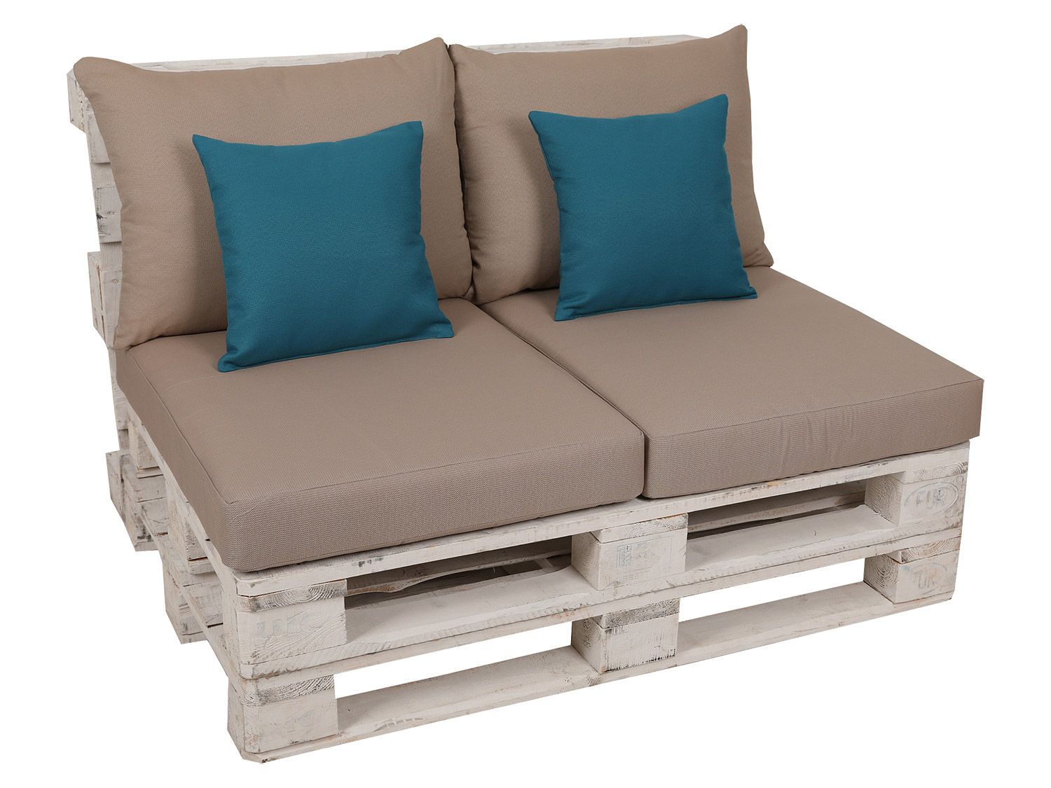 GO-DE Textil Loungemöbel Paletten-Kissen Lounge Kissen 2-teilig wasserabweisend (beige/petrol)