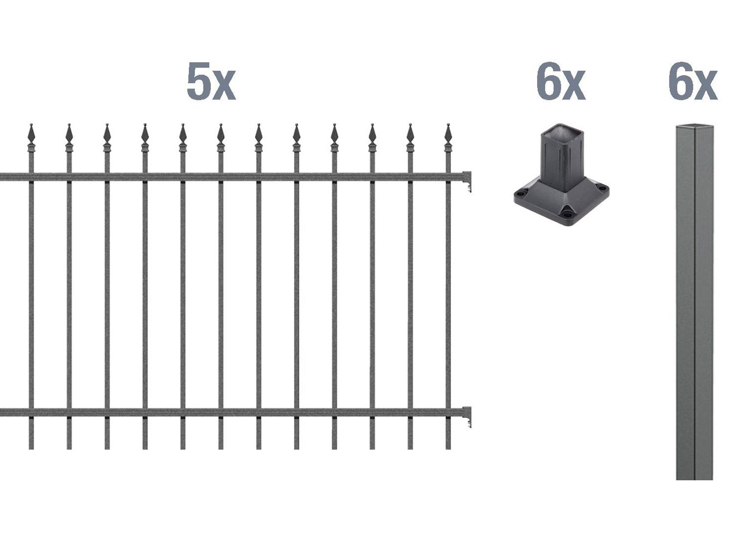ALBERTS Zaun-Grundset Chaussee, zum Aufschrauben (Anthrazit, 100 cm)