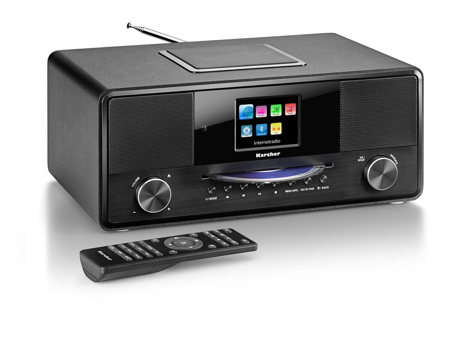 Karcher DAB 9000CDi Internetradio mit CD-Player & integriertem Subwoofer (DAB+ / UKW-RDS, WLAN & Bluetooth, Dual-Alarm)