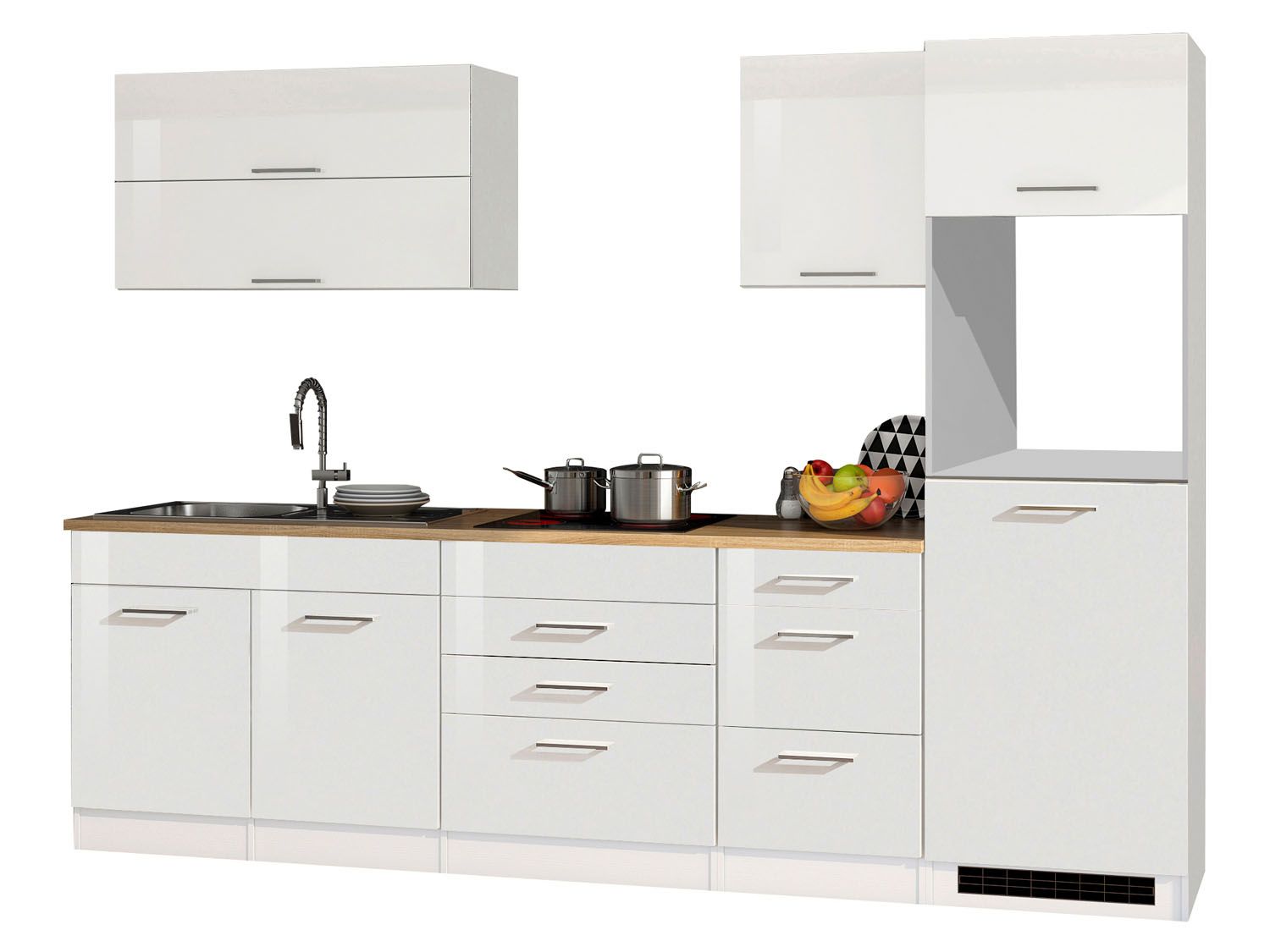 HELD Küchenzeile Mailand 220-390cm (ohne E-Geräe,Kühlschr. extern, Hochglanz-weiß/eiche sonoma, 290 cm)