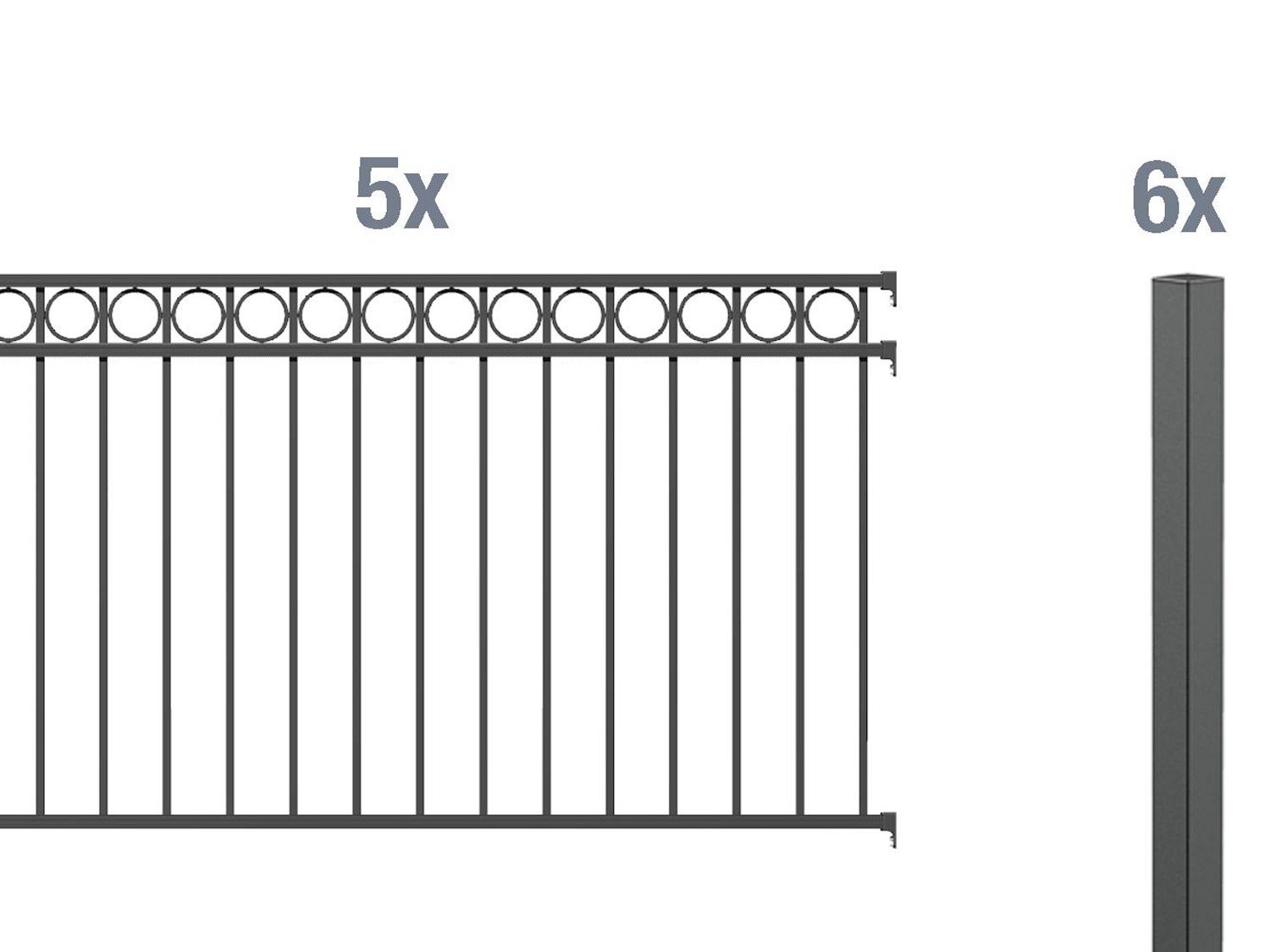 ALBERTS Zaun-Grundset Circle, zum Einbetonieren (Anthrazit, 100 cm)