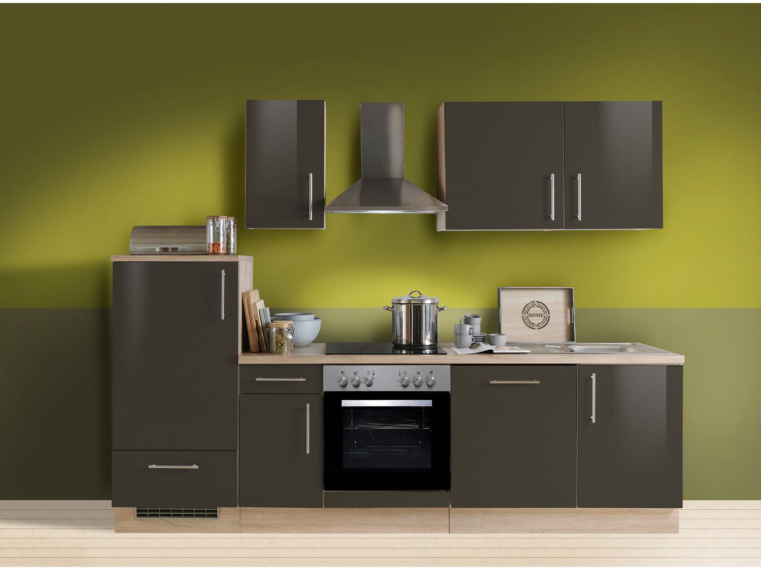 Menke Küchenblock Premium 270/280/300/310cm (mit Geschirrspüler, 270 cm / Lava, Frei Bordsteinkante)