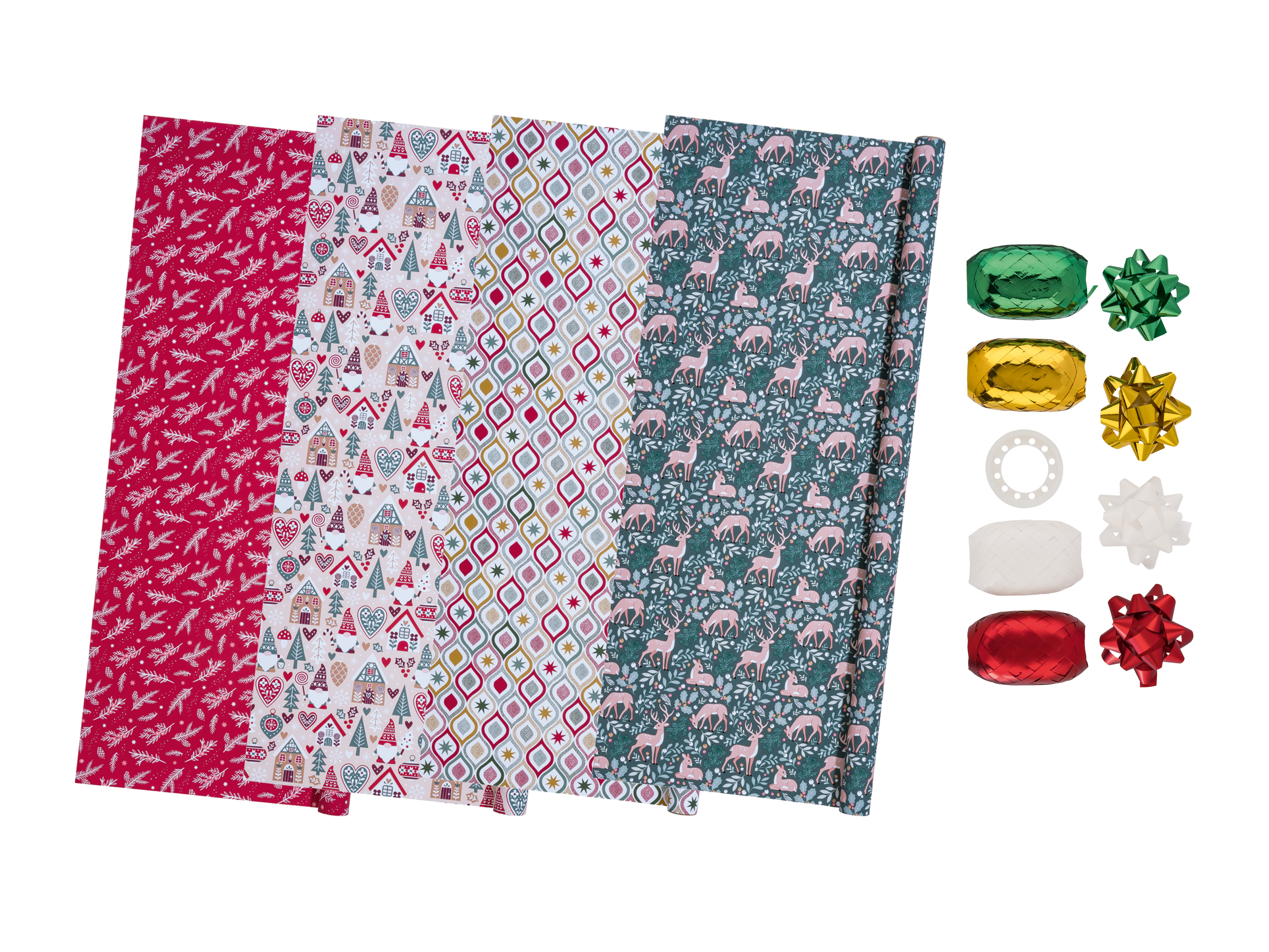 CRELANDO® Geschenkpapier-Set (rot/grün/weiß)