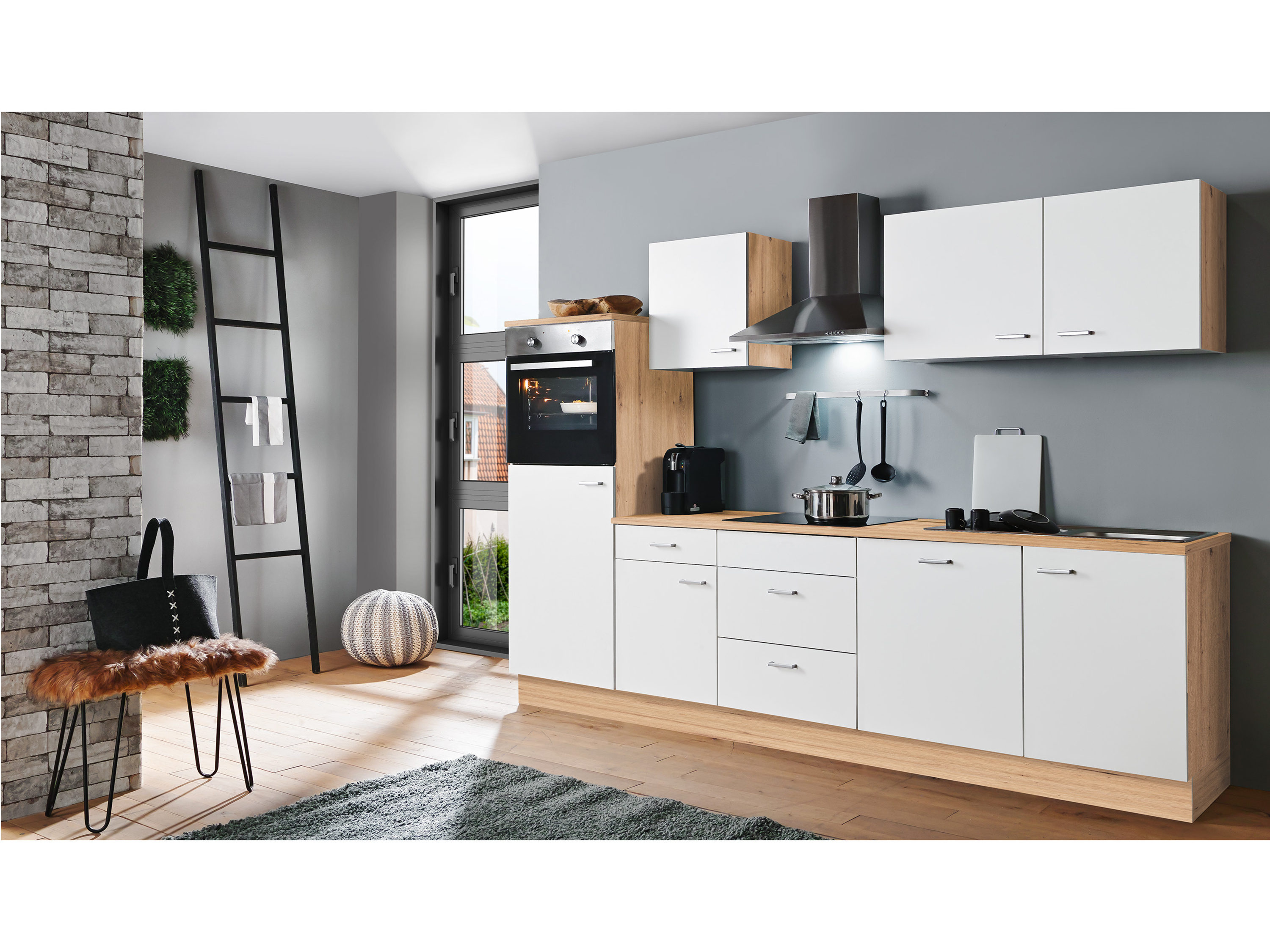 Menke Küchenblock Artisan Classic, Autarker Backofen, 280 cm, mitGeschirrspüler (Weiß, Frei Bordstein)